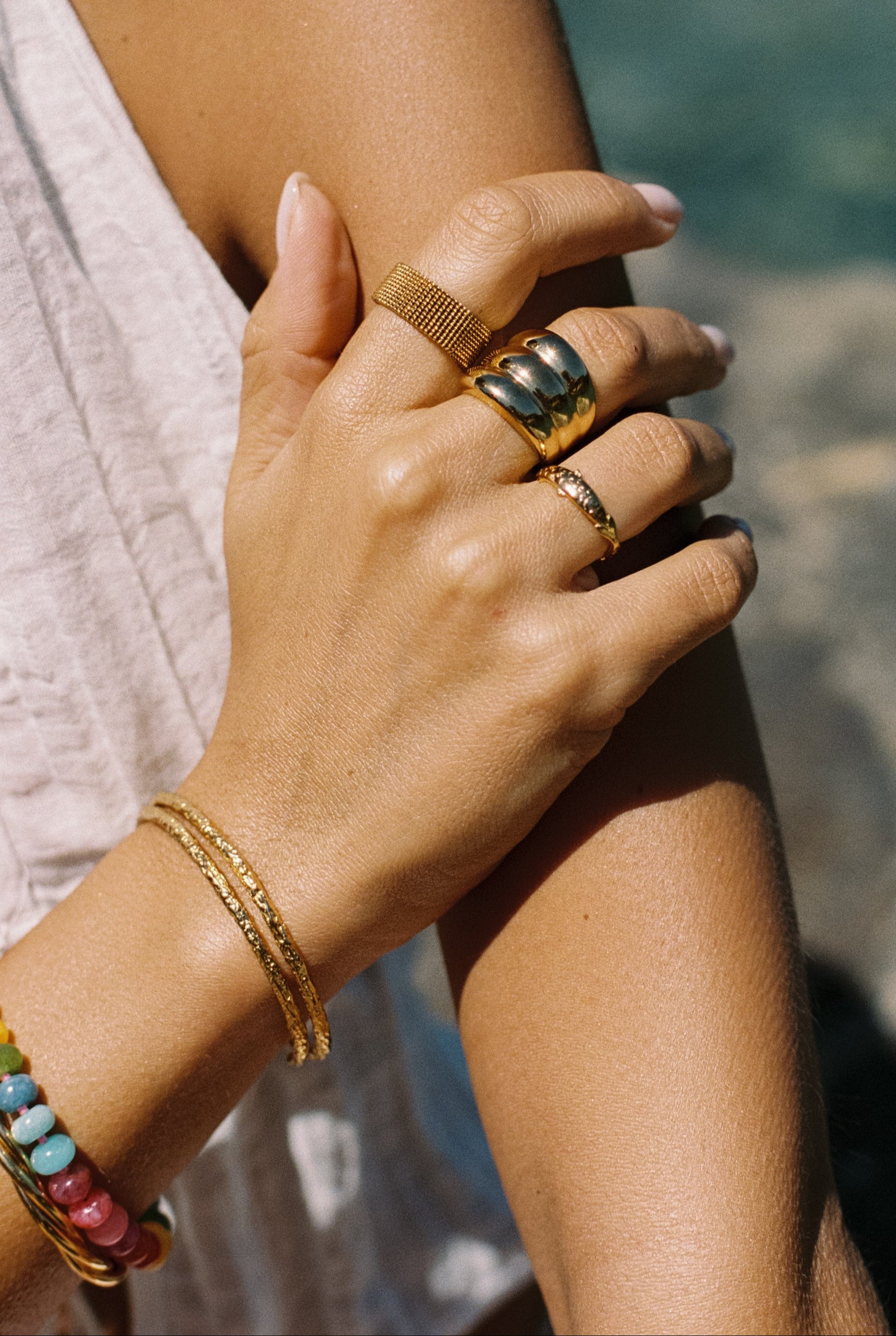 Organic River Stainless Steel Gold Bangle