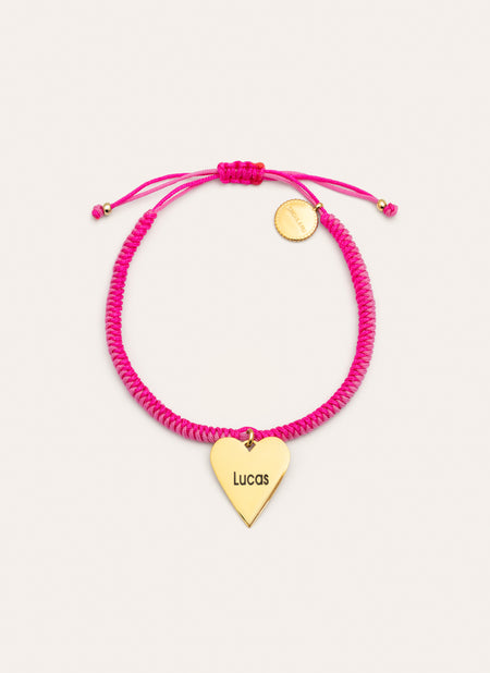 Pink Heart Personalized Stainless Steel Gold Bracelet