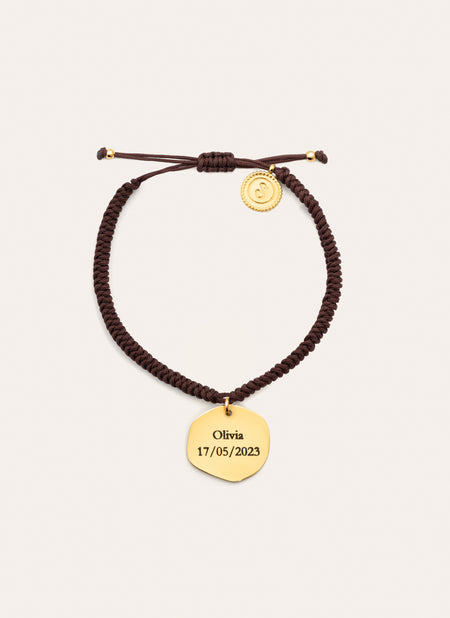 Brown Medallion Personalized Stainless Steel Gold Bracelet