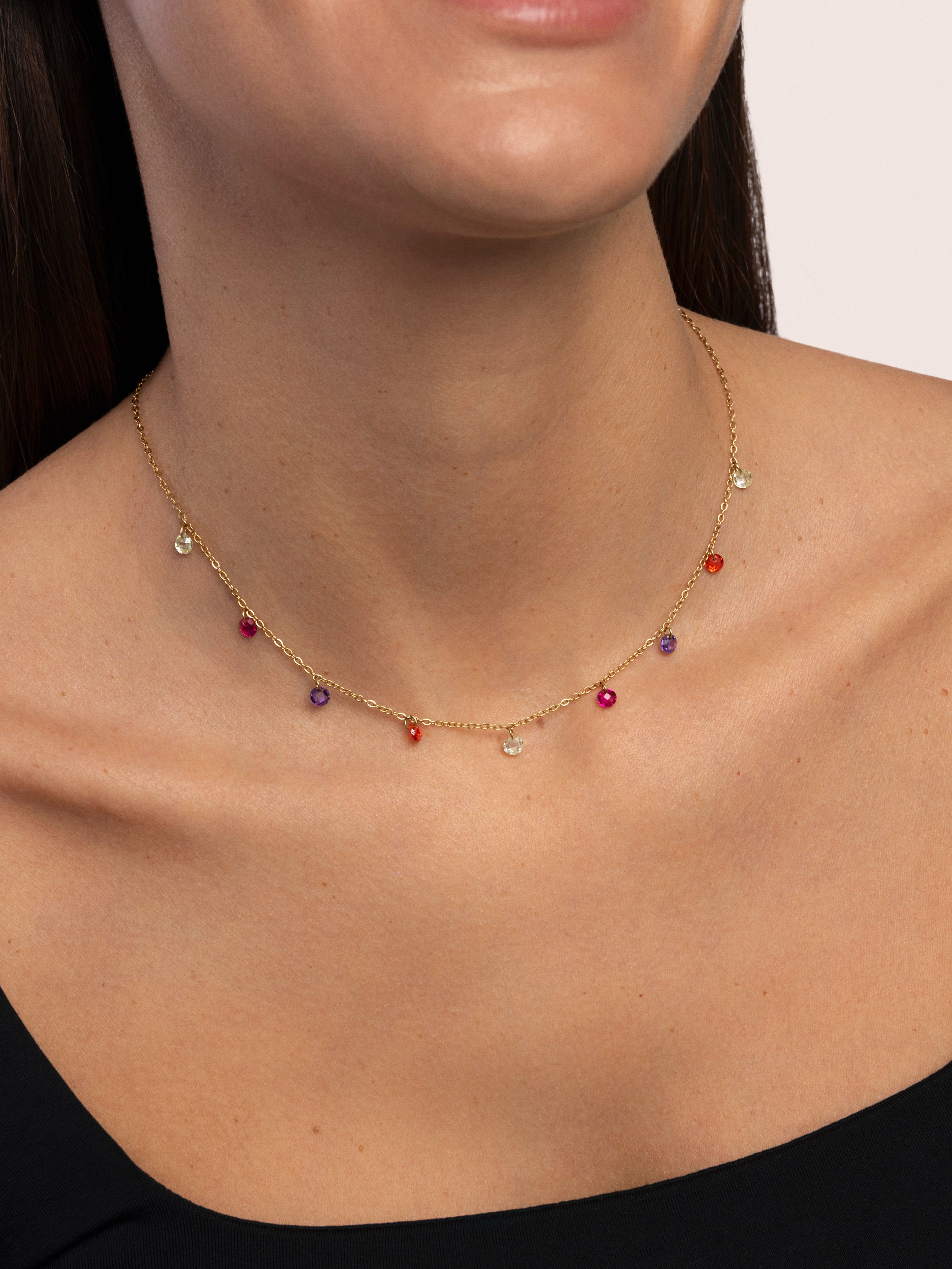 Color Bits Stainless Steel Gold Necklace