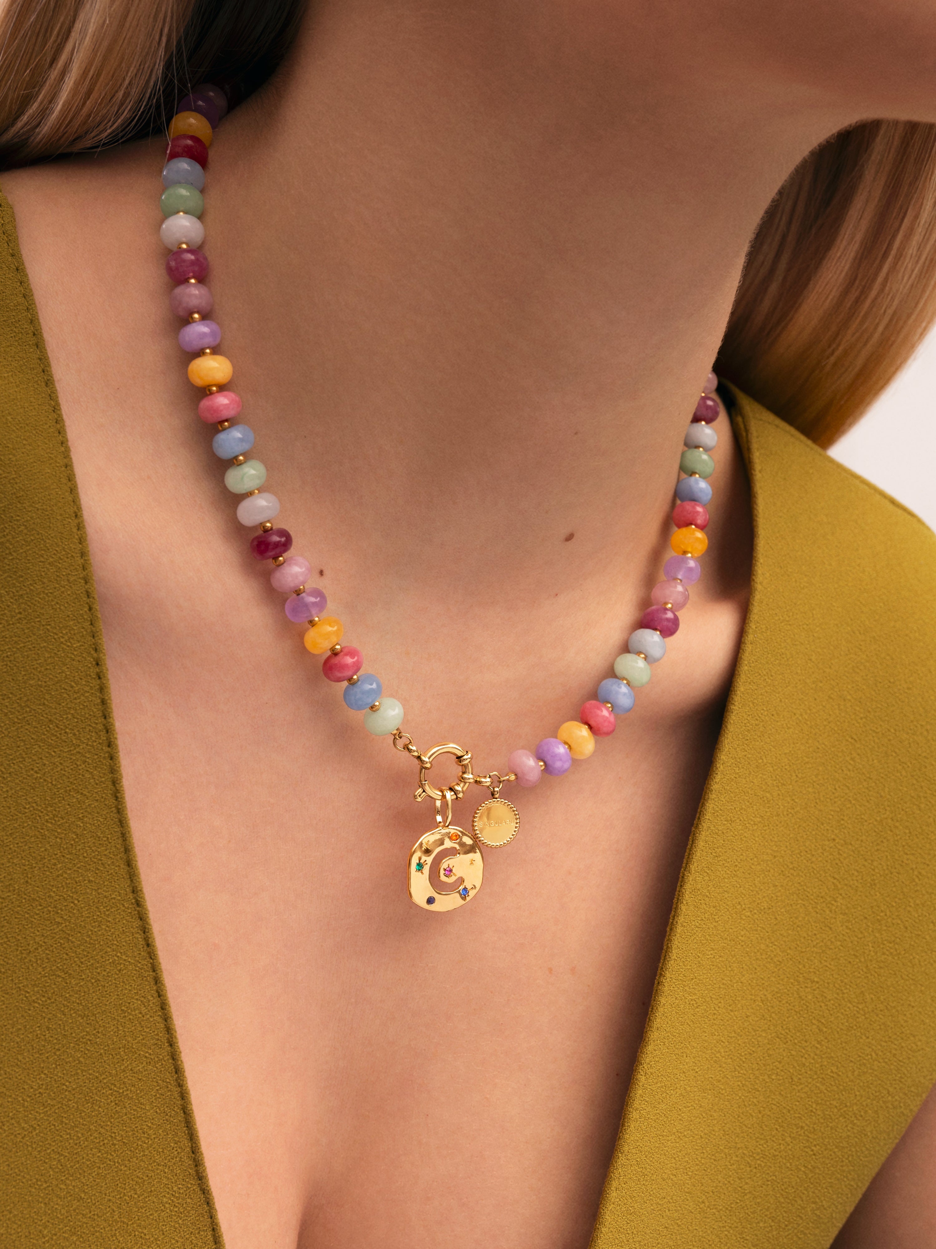 Color Stones Stainless Steel Gold Necklace