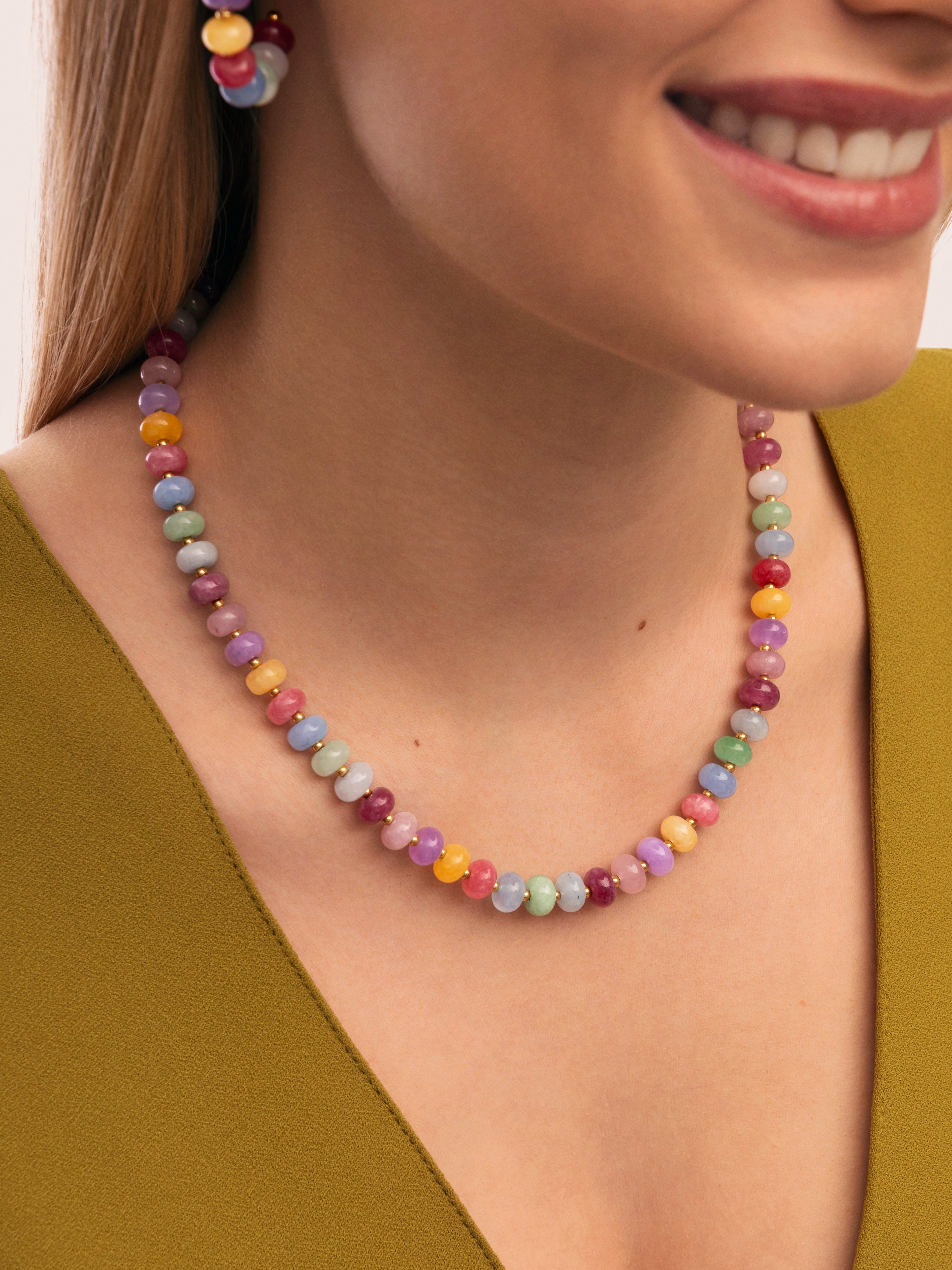 Color Stones Stainless Steel Gold Necklace