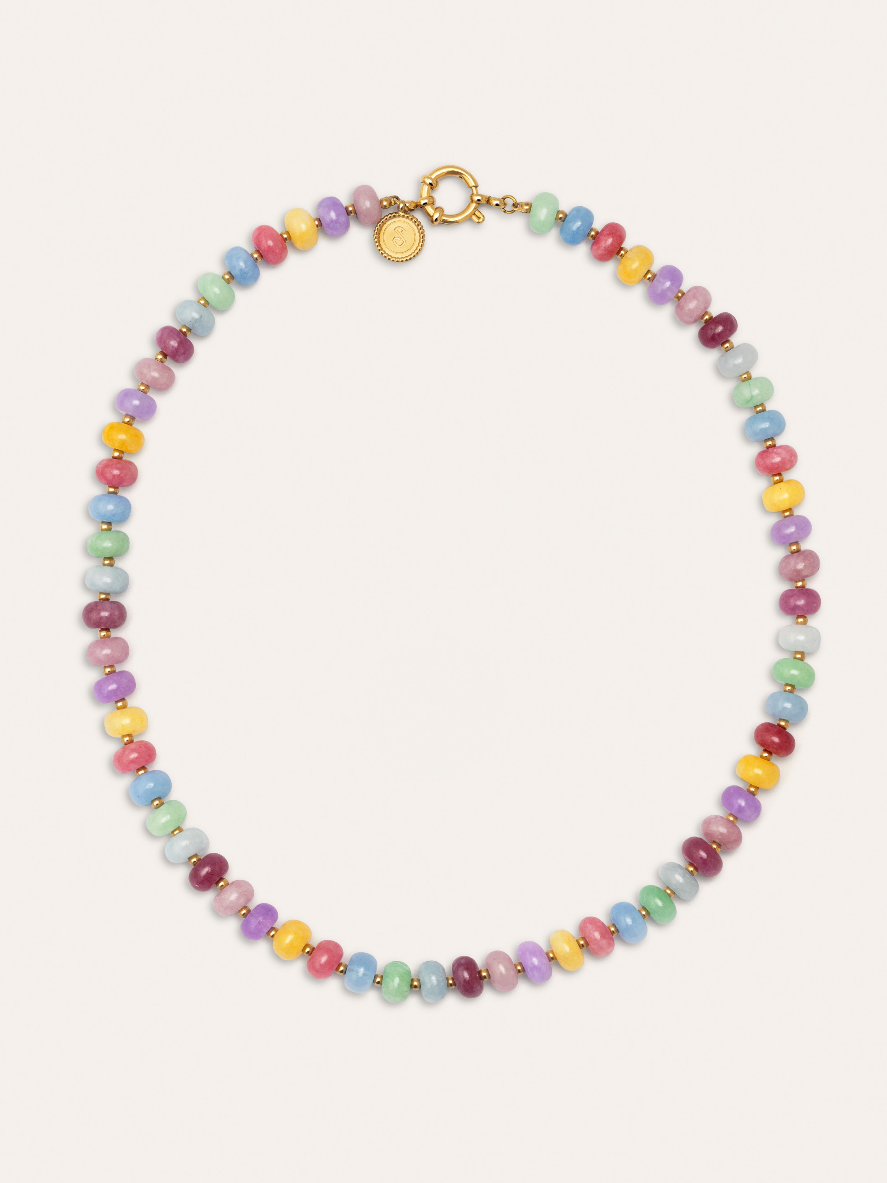 Color Stones Stainless Steel Gold Necklace