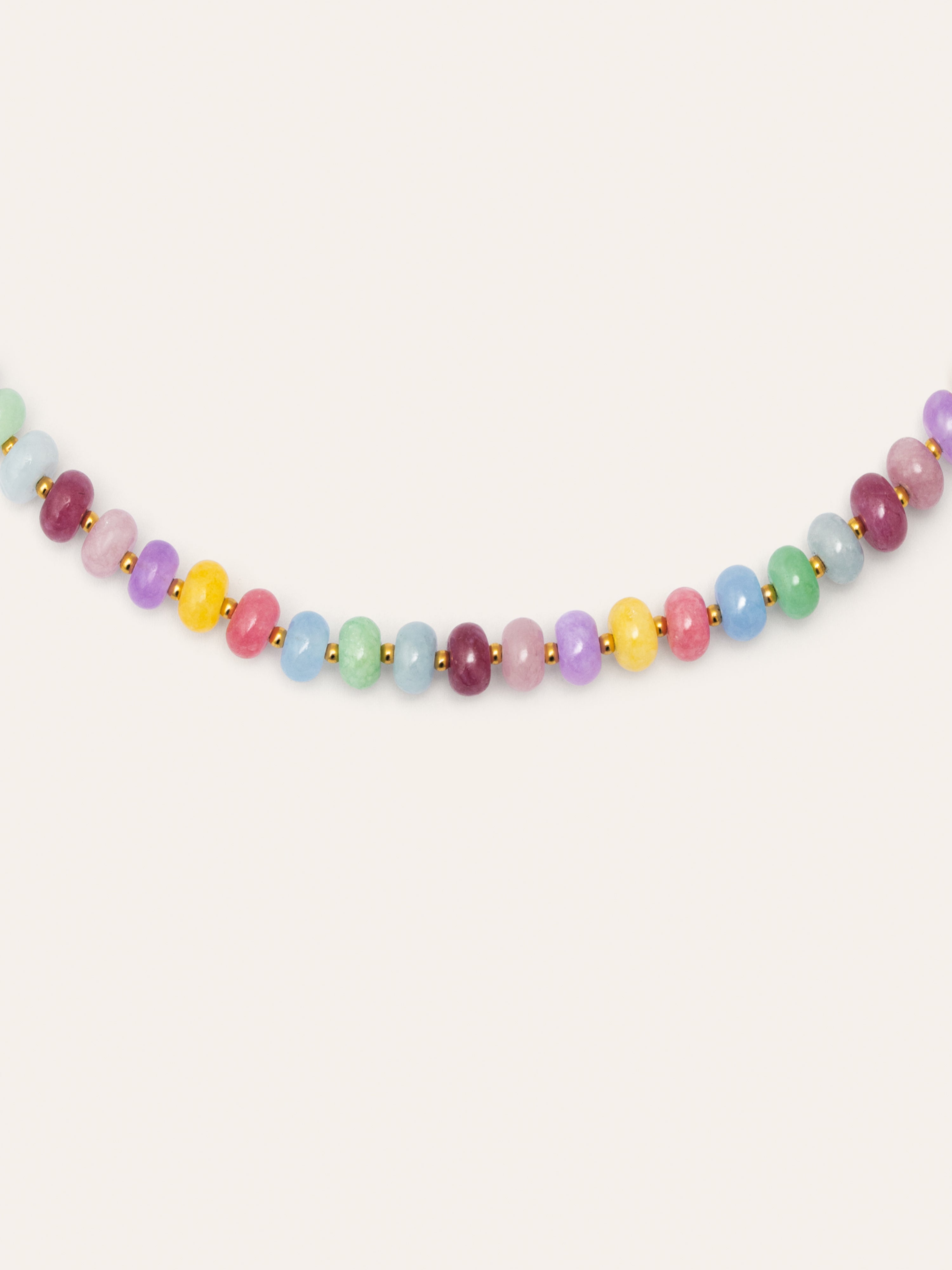 Color Stones Stainless Steel Gold Necklace