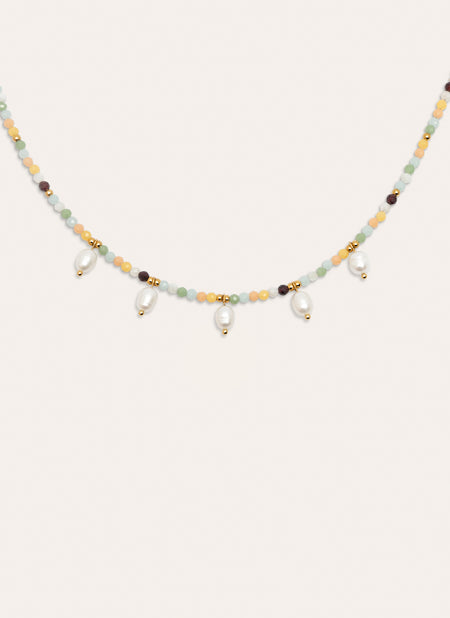 Collar Crystal Perlas Acero Baño Oro