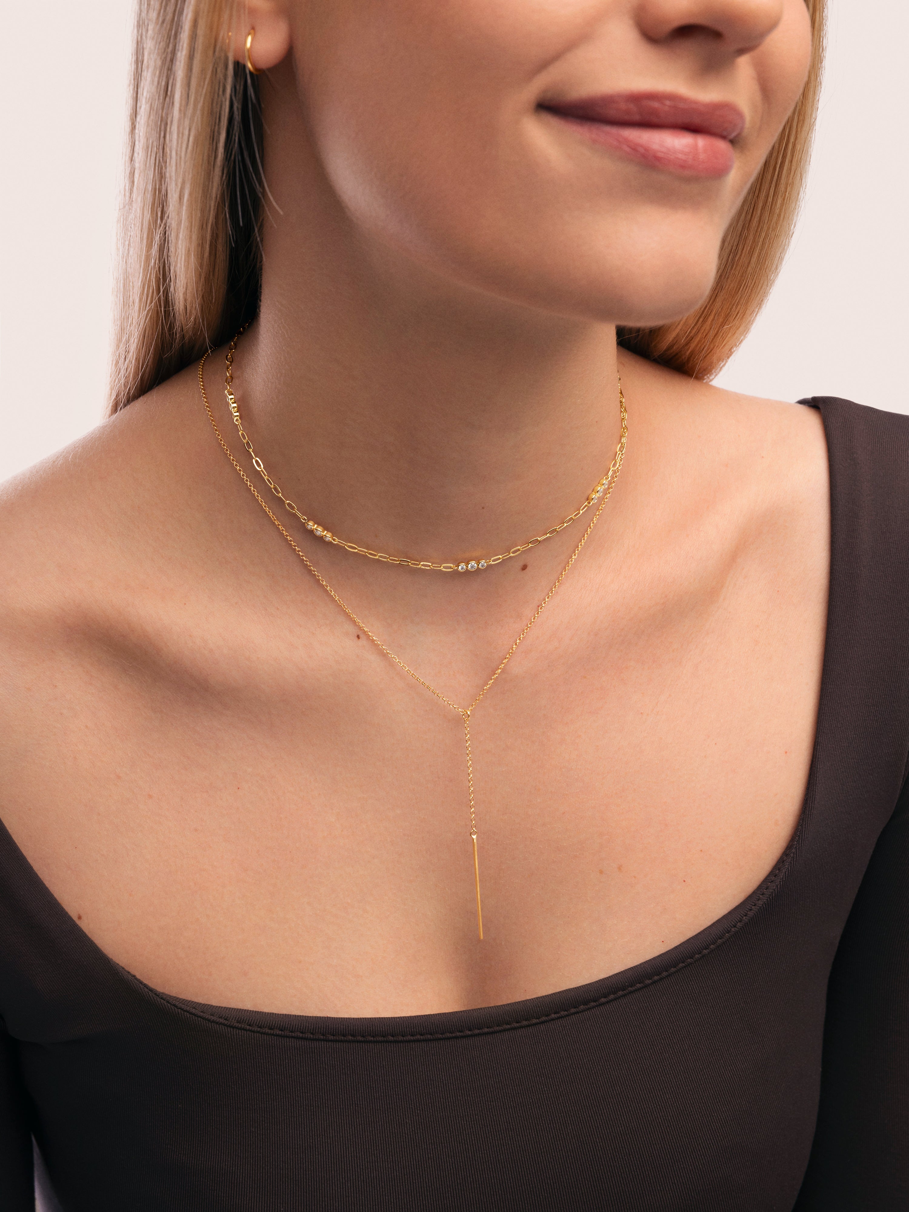 Collar Y Stick Plata Baño Oro