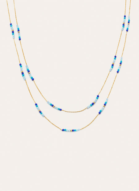 Collar Long Crystal Sea Acero Baño Oro