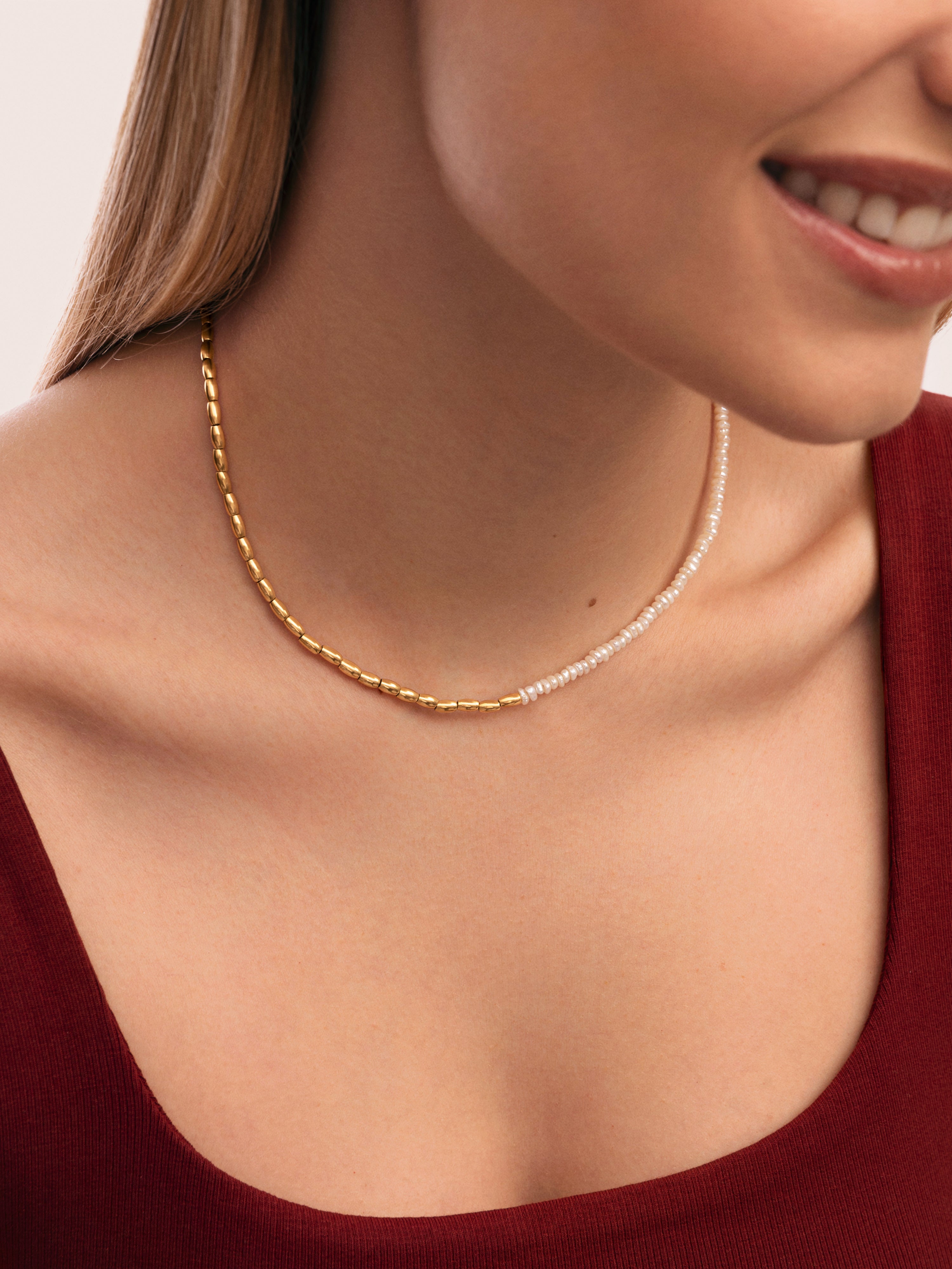New Pearl Stainless Steel Gold Necklace