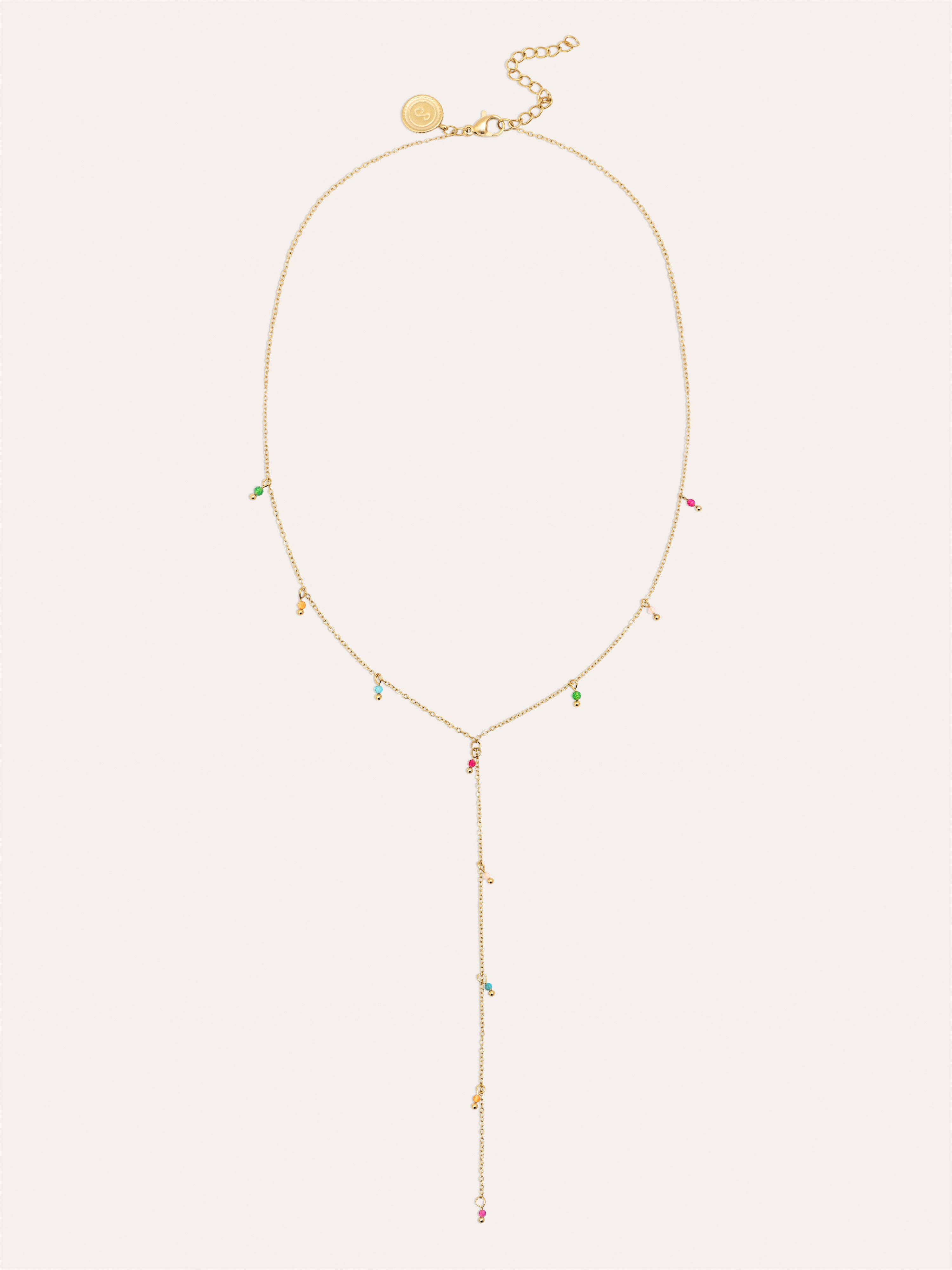 Y Mini Stone Colors Stainless Steel Gold Necklace