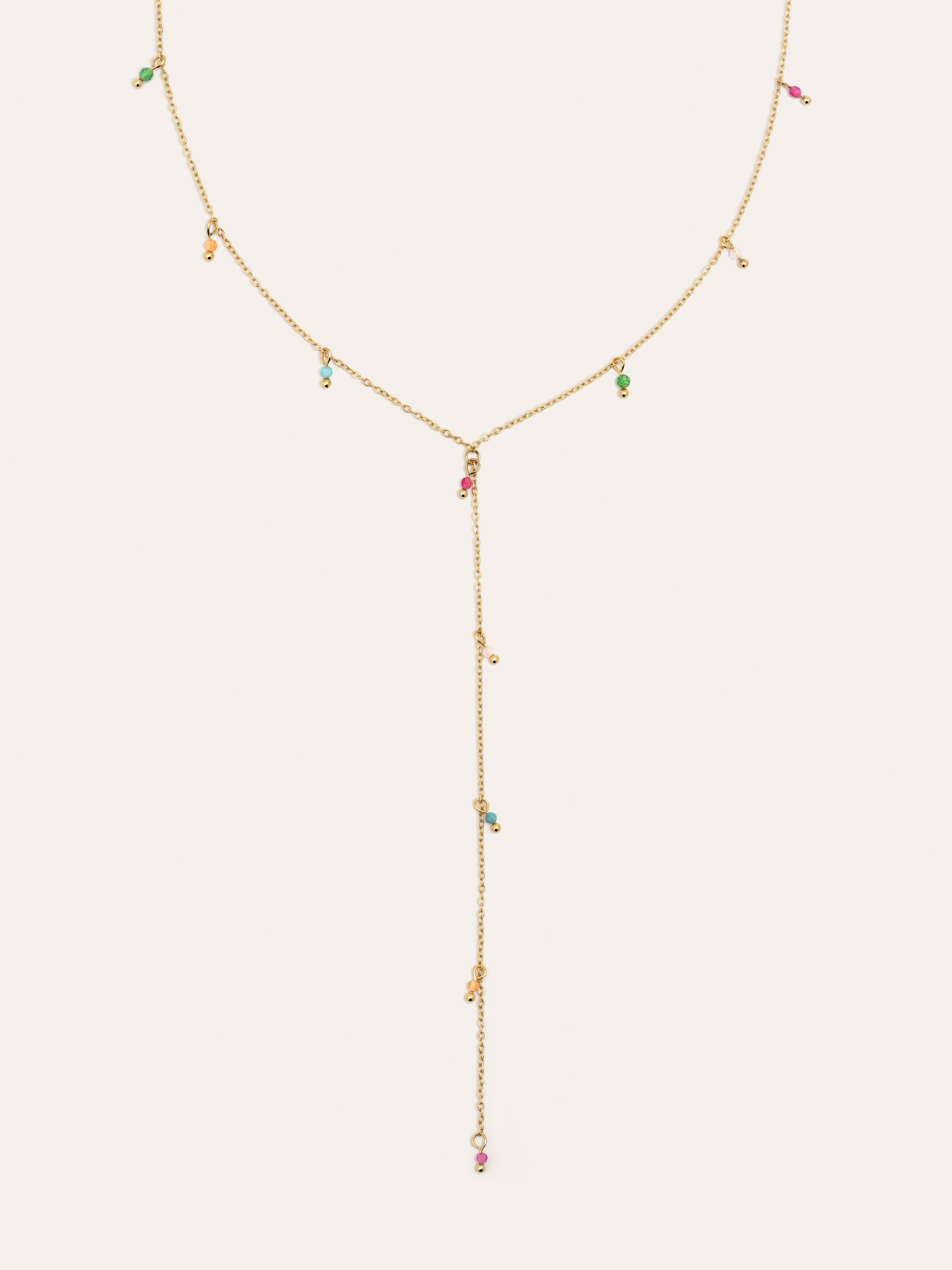 Y Mini Stone Colors Stainless Steel Gold Necklace