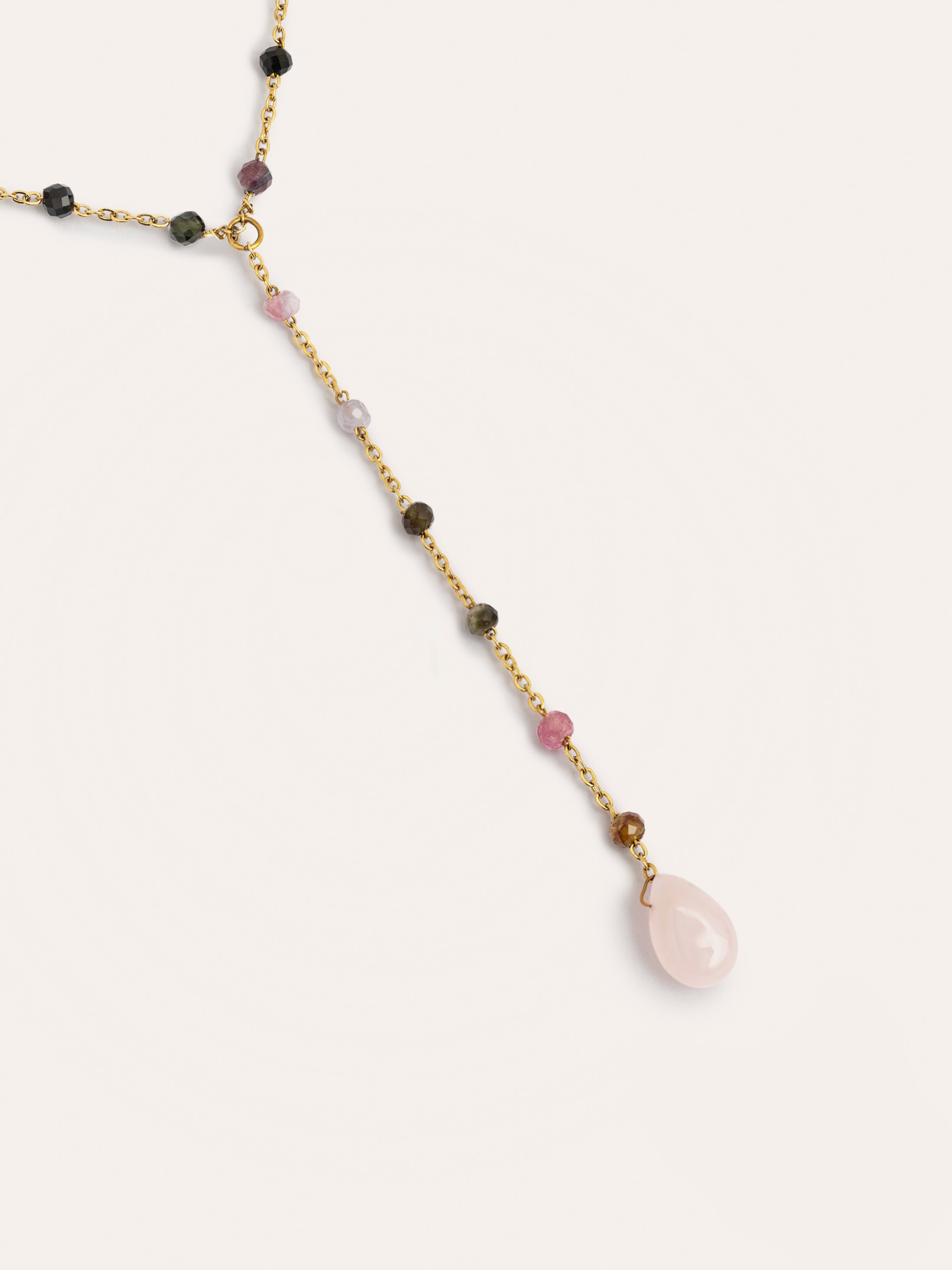Y Tourmaline Stone Stainless Steel Gold Necklace
