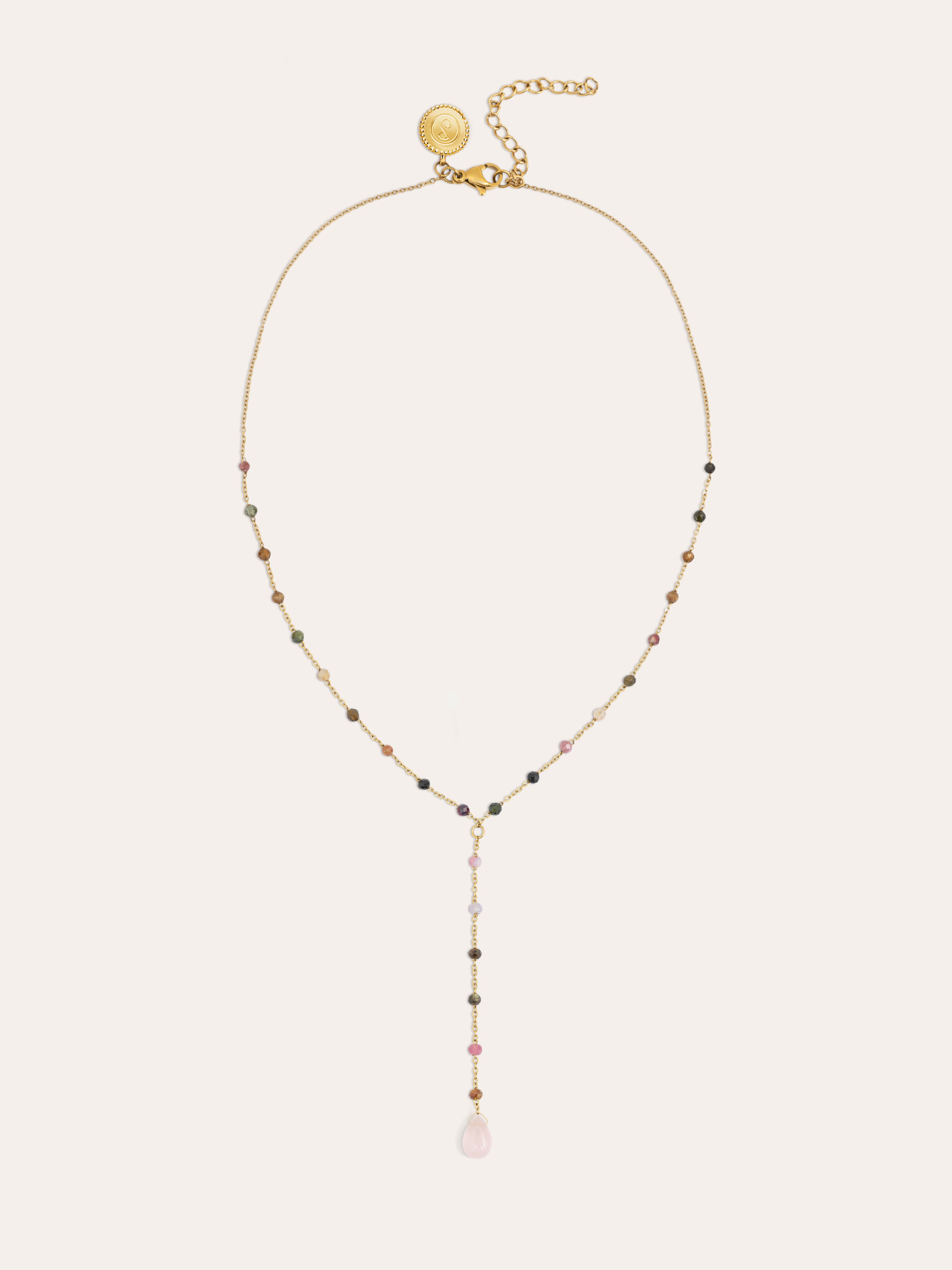 Y Tourmaline Stone Stainless Steel Gold Necklace