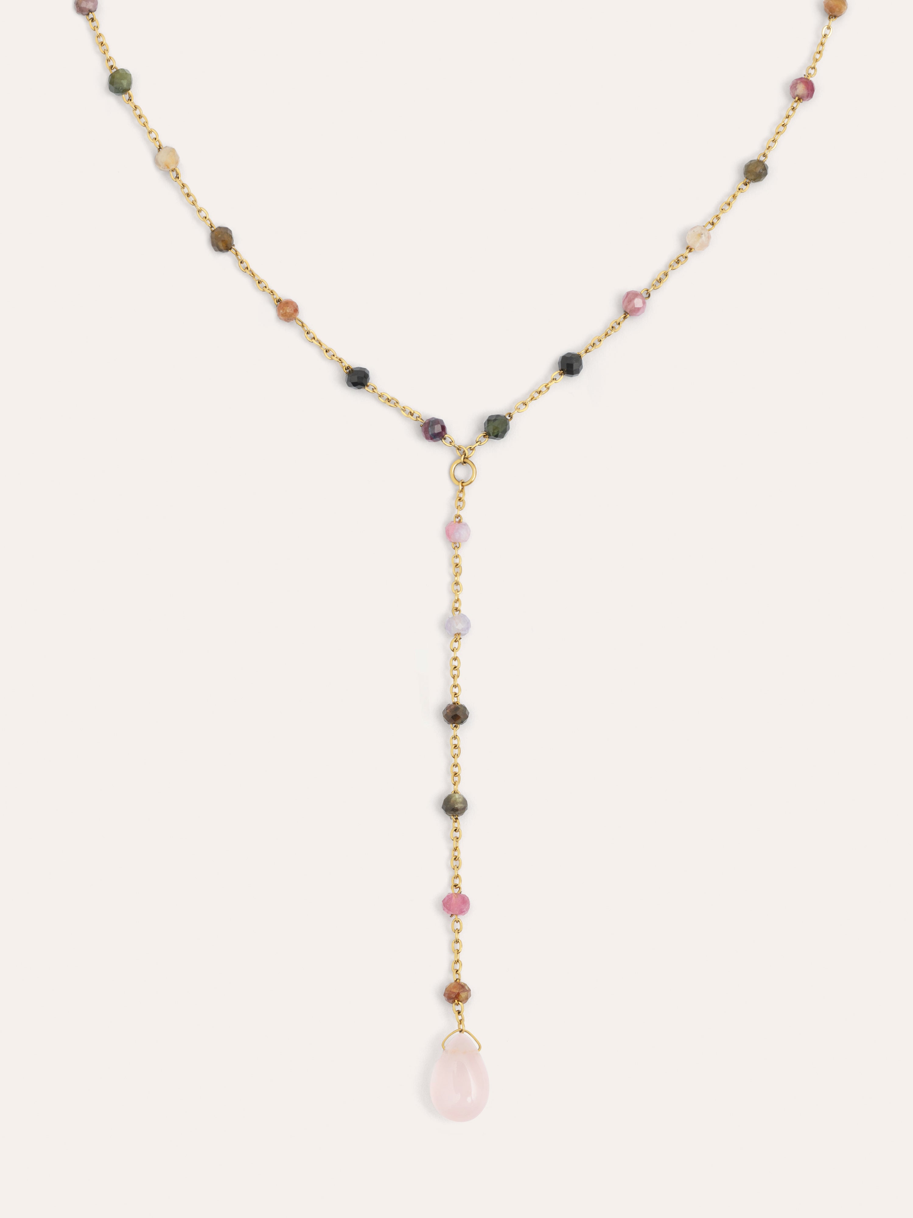 Y Tourmaline Stone Stainless Steel Gold Necklace