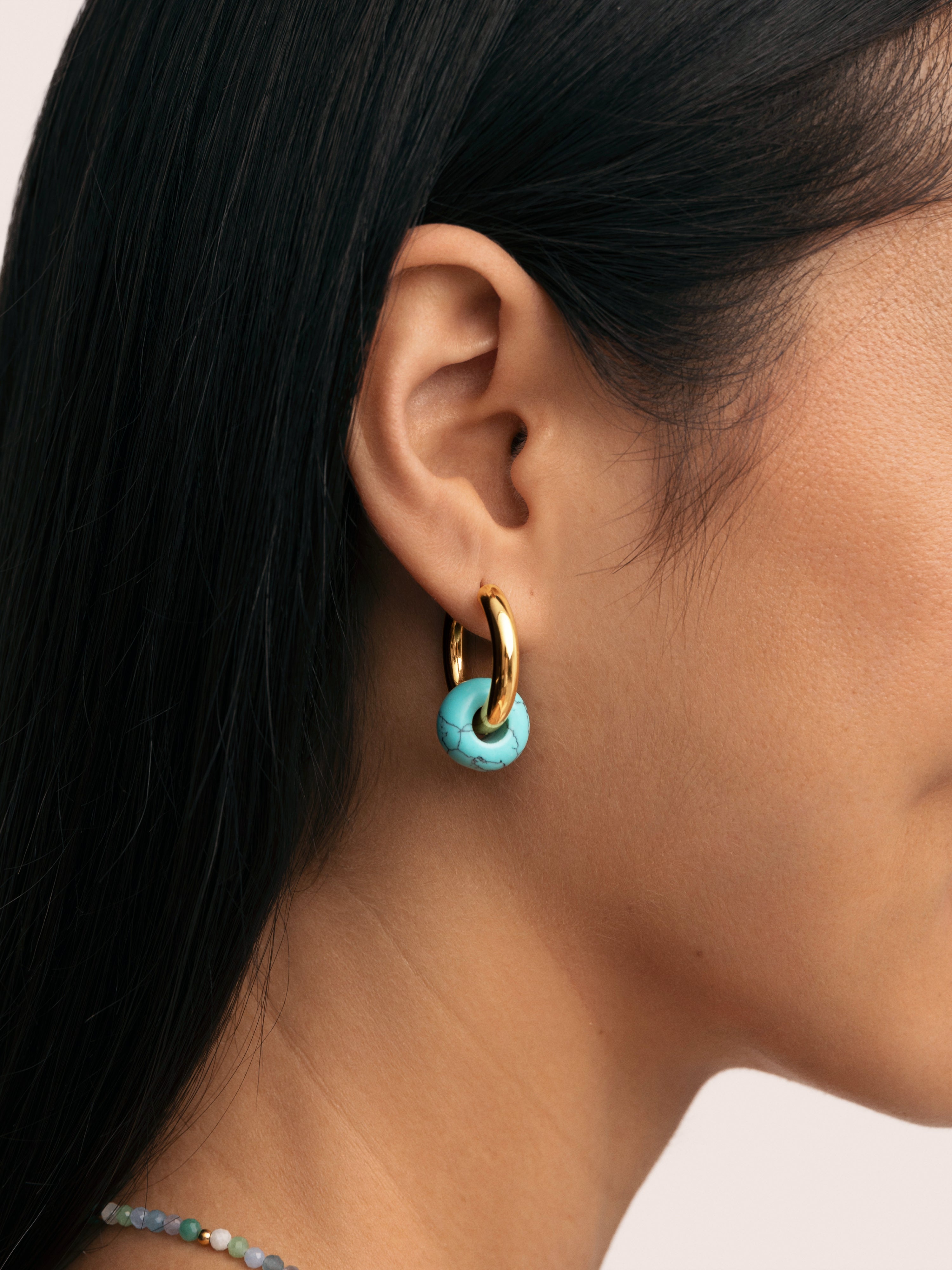 Pendientes Aro Carmen True Turquesa Acero Baño Oro