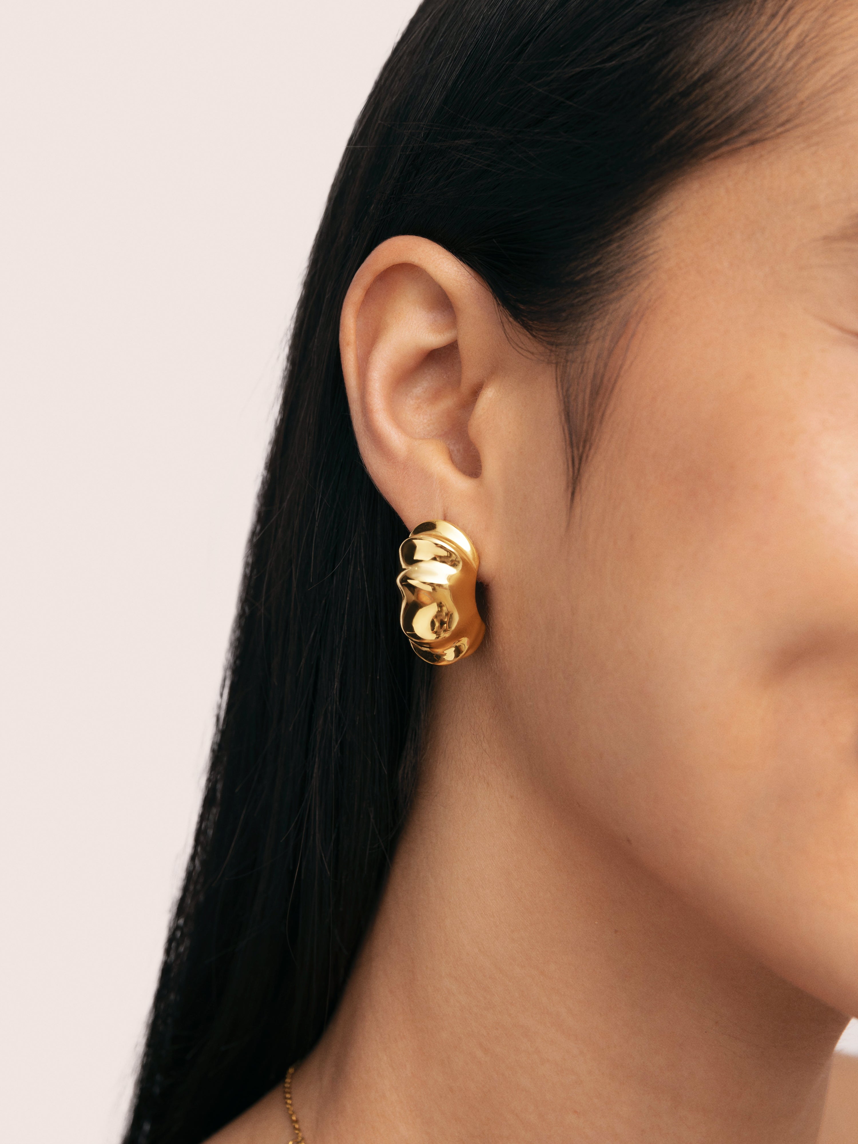 Puff Stainless Steel Gold Hoop Earrings