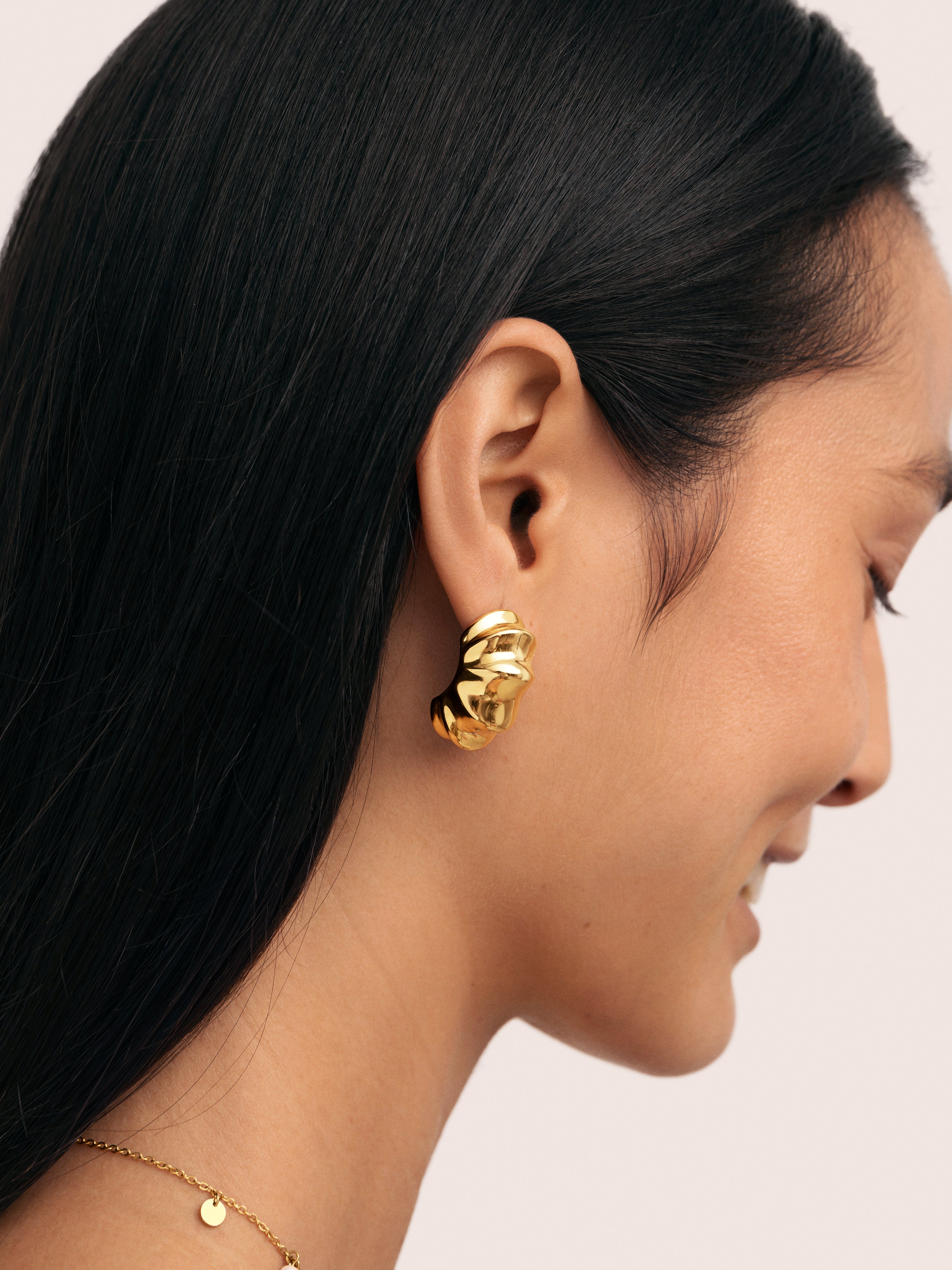 Puff Stainless Steel Gold Hoop Earrings