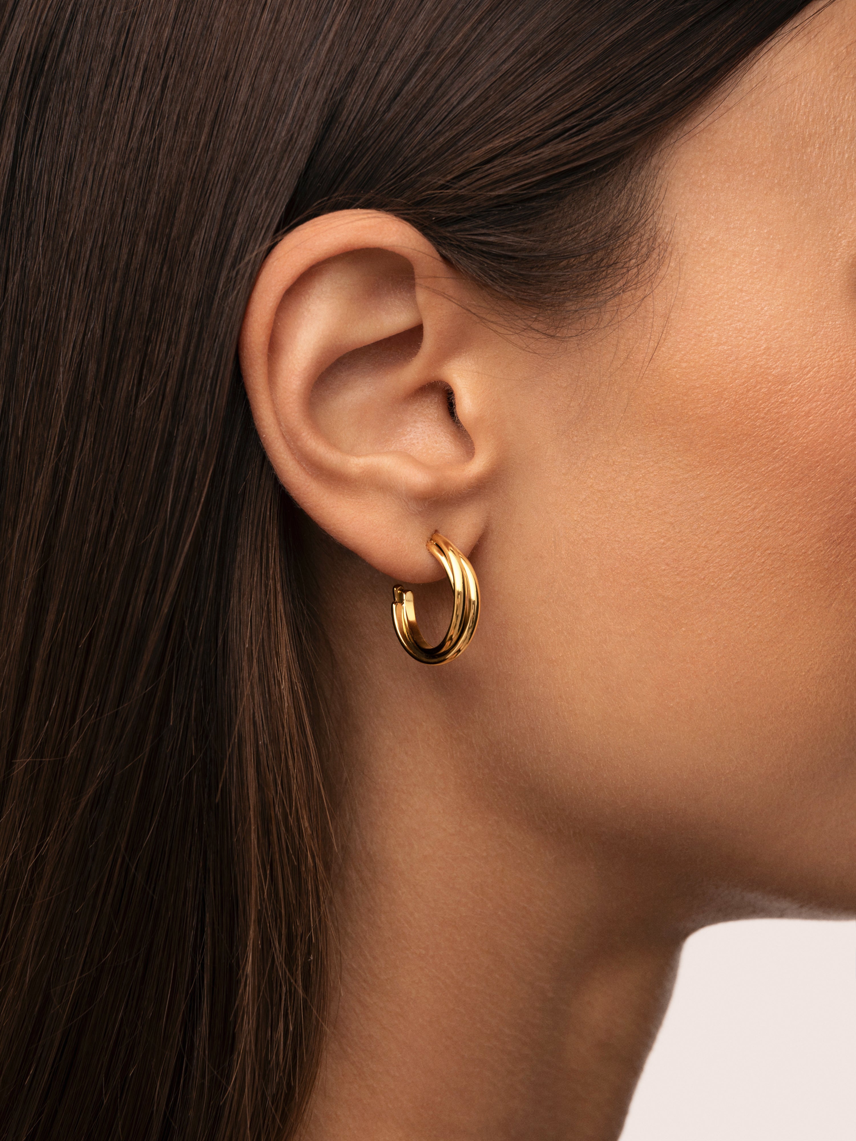 Pendientes Aro Triple Cruzado Acero Baño Oro