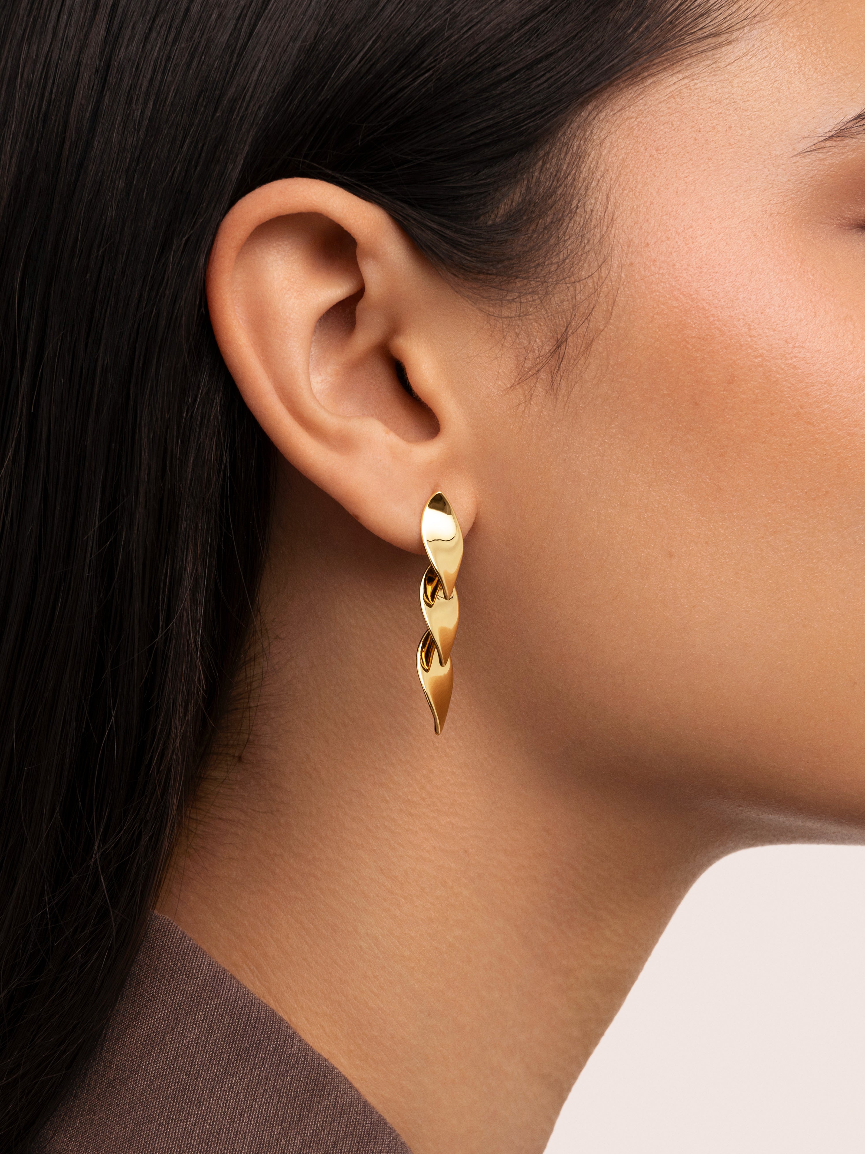 Long Leaves Gold Earrings
