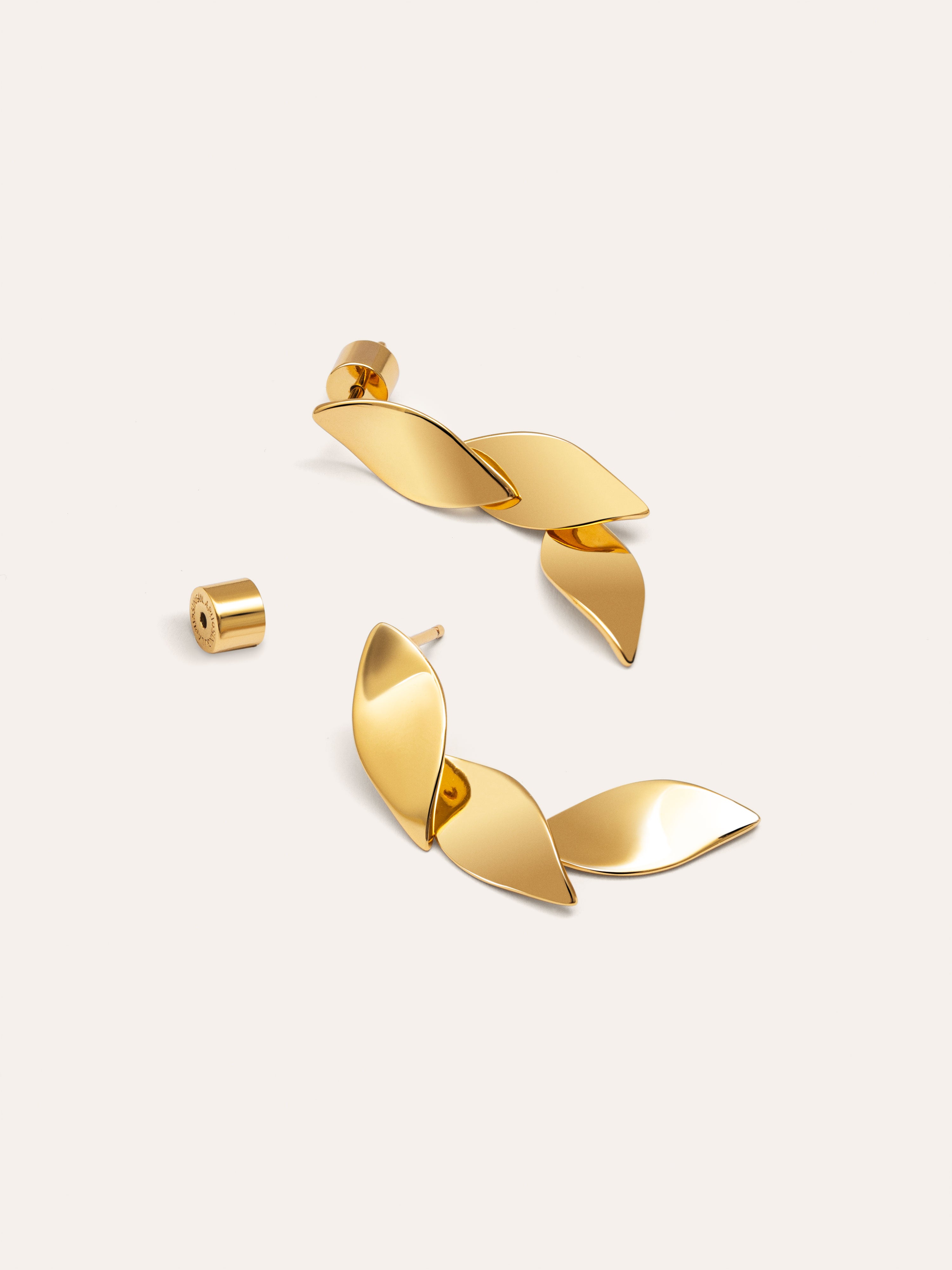 Long Leaves Gold Earrings