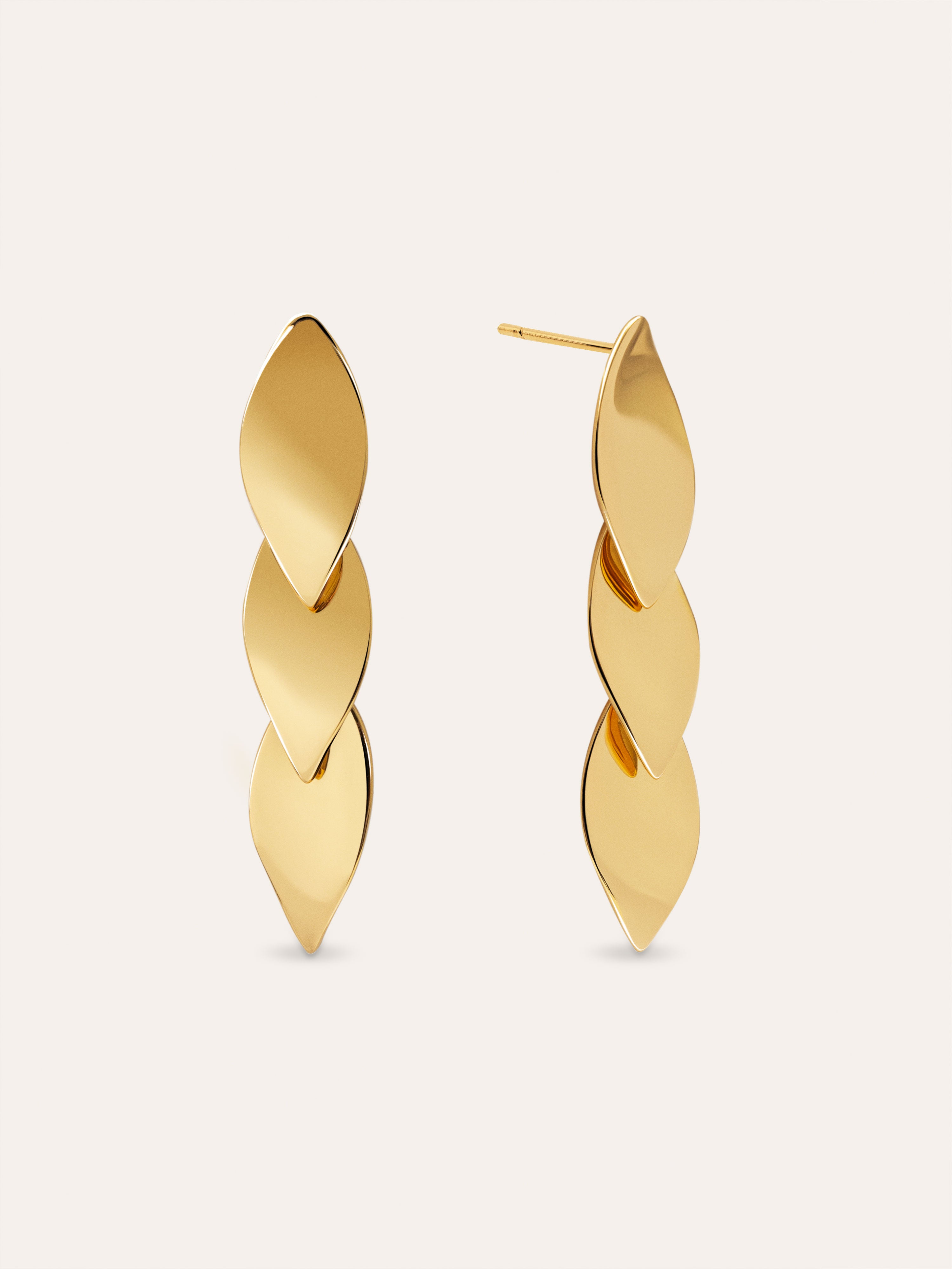 Long Leaves Gold Earrings