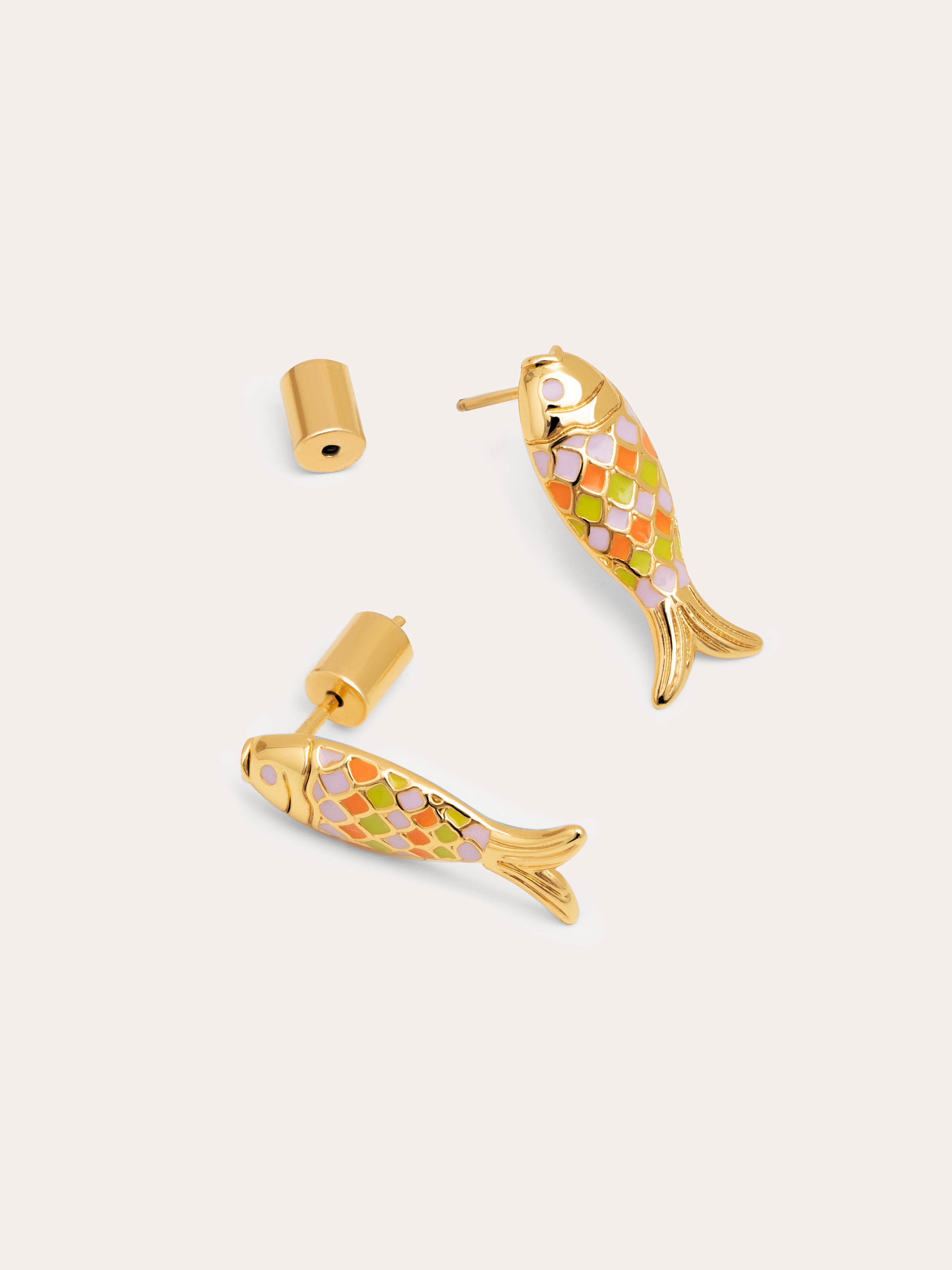 Colored Fish Gold Earrings