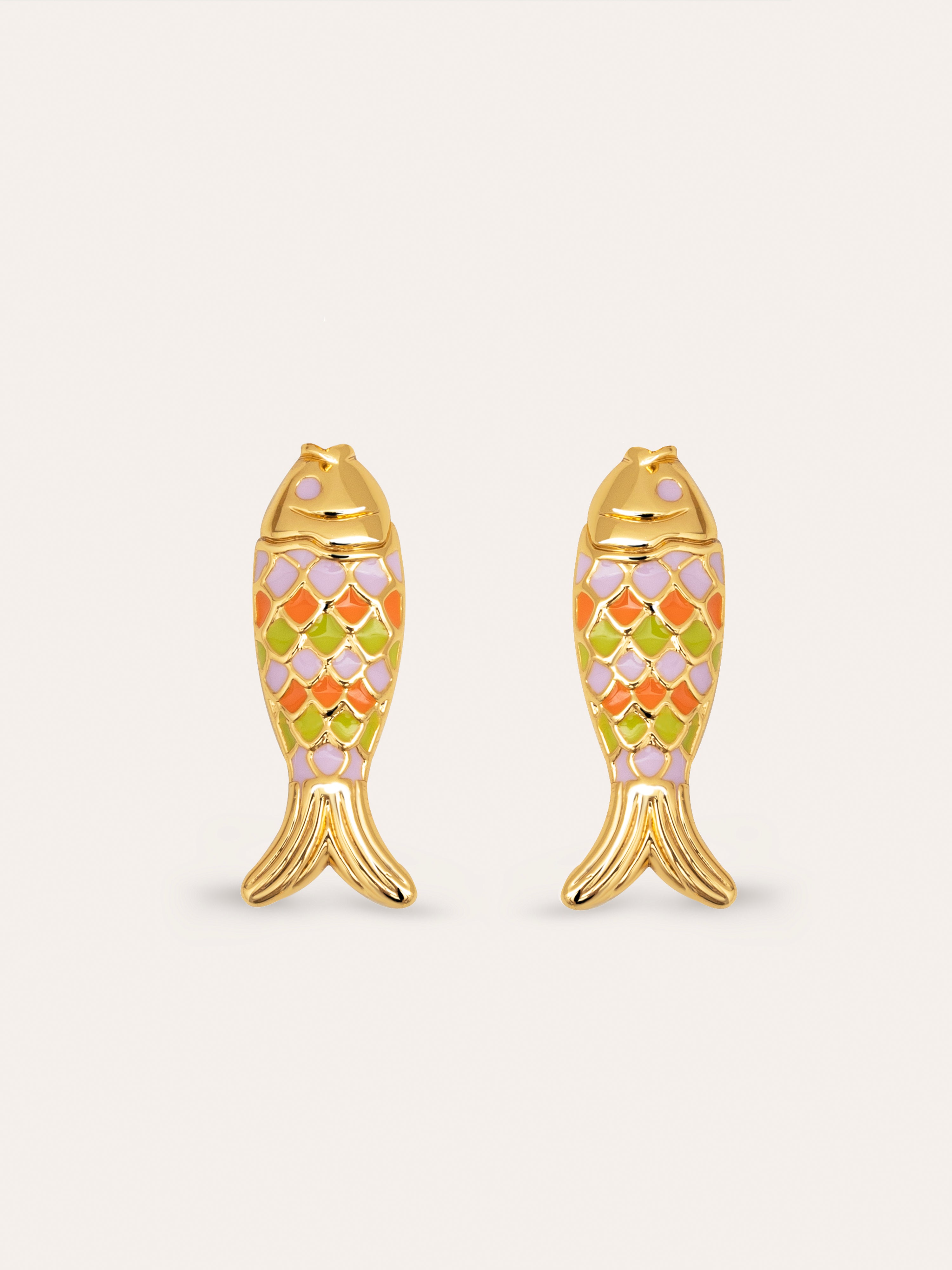 Colored Fish Gold Earrings