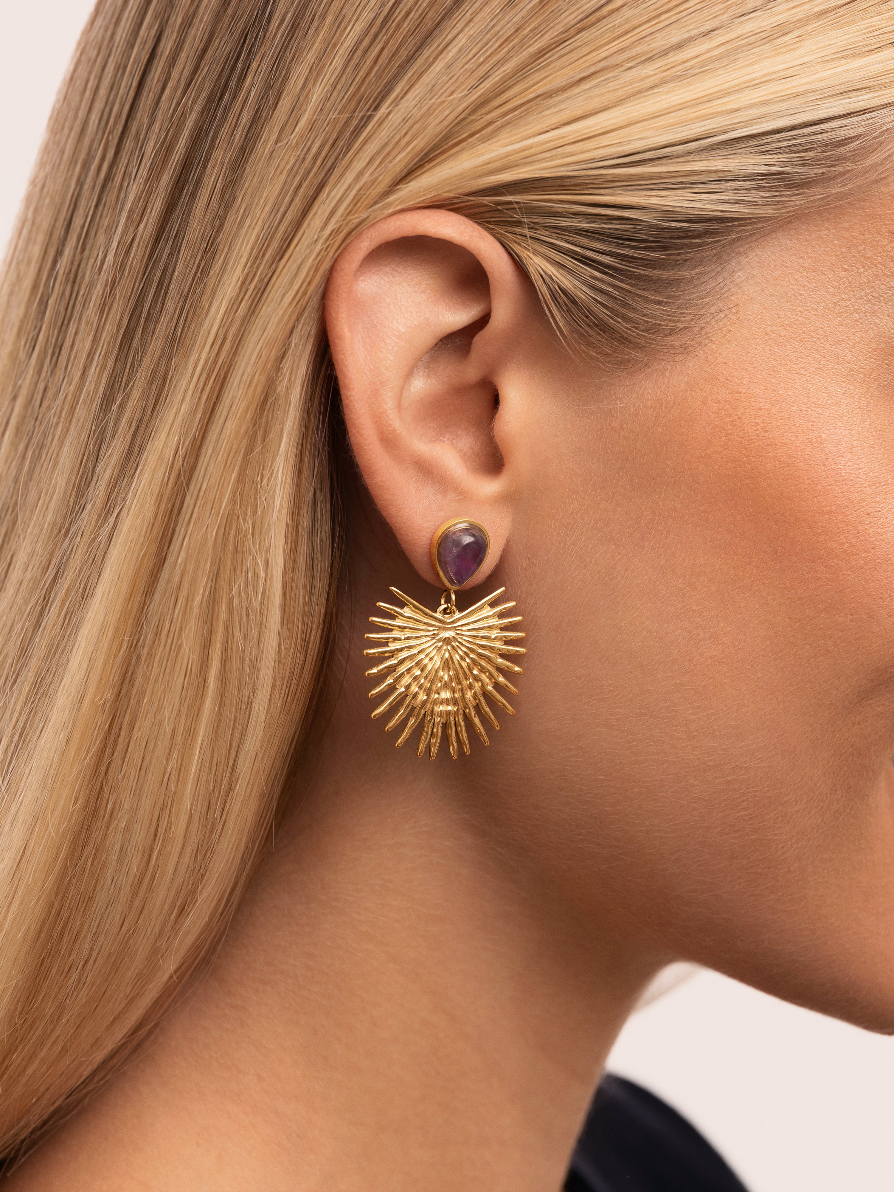 Purple Catalina Stainless Steel Gold Earrings