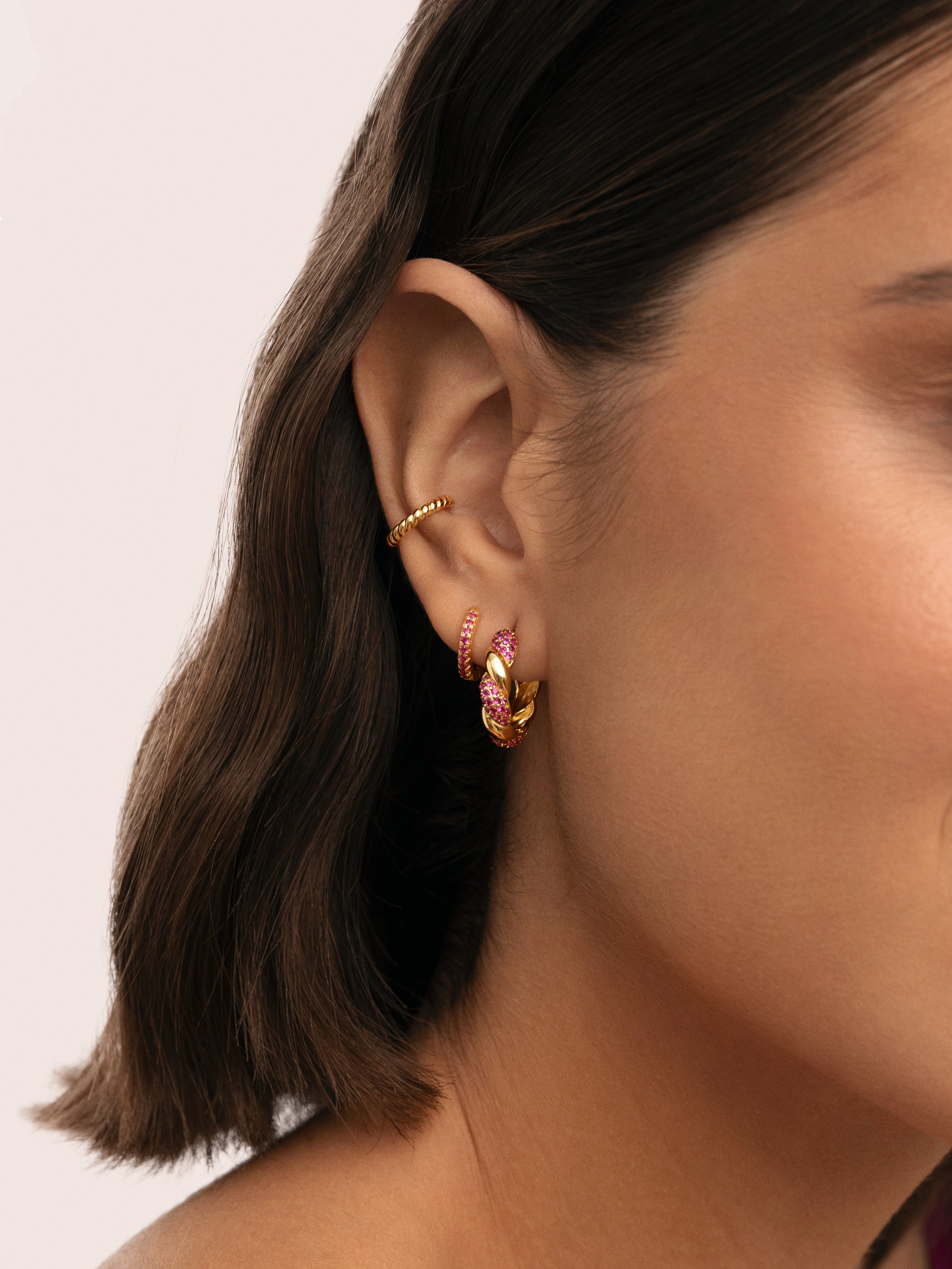 Raspberry Gold Hoop Earrings