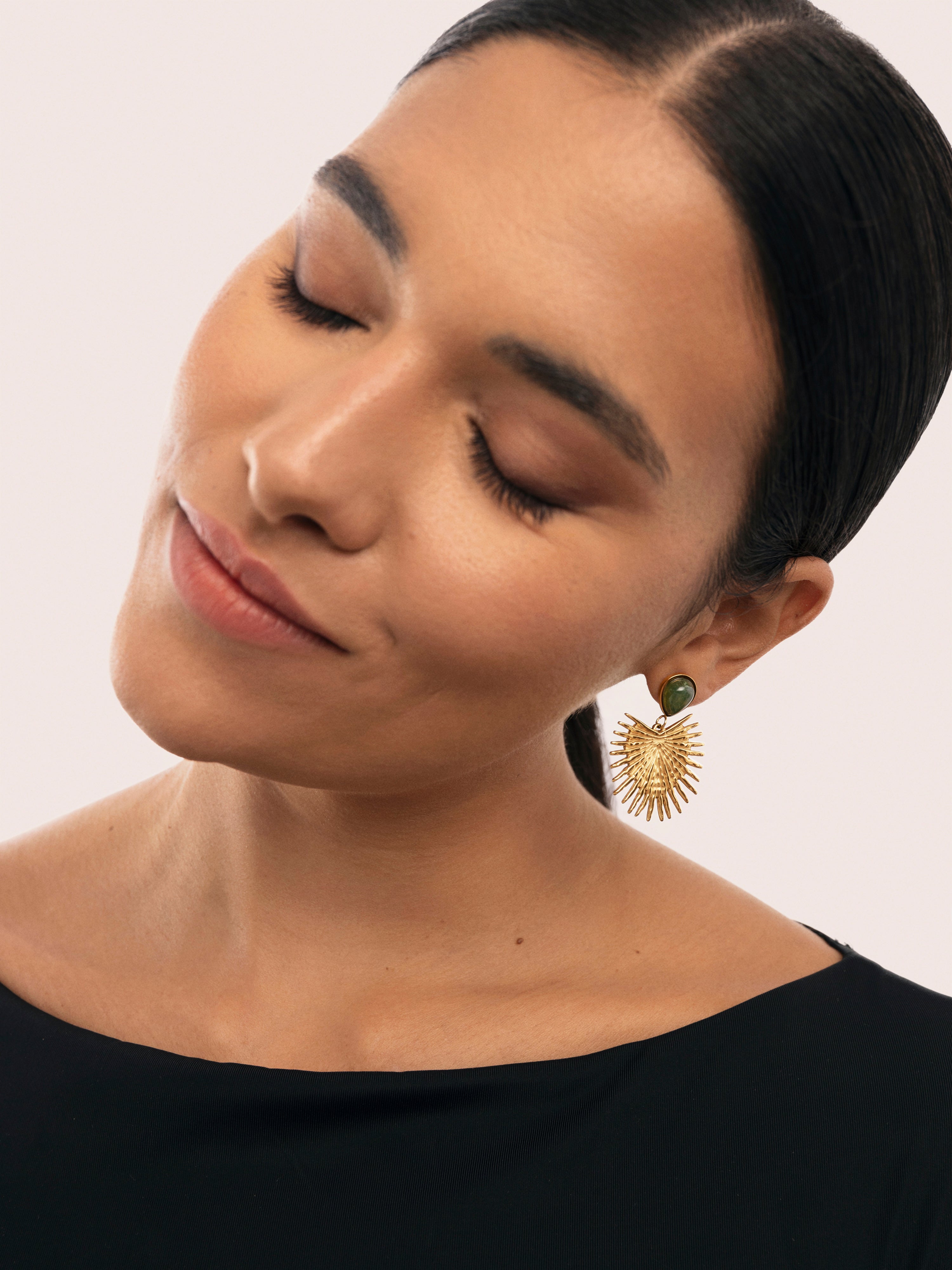 Green Catalina Stainless Steel Gold Earrings