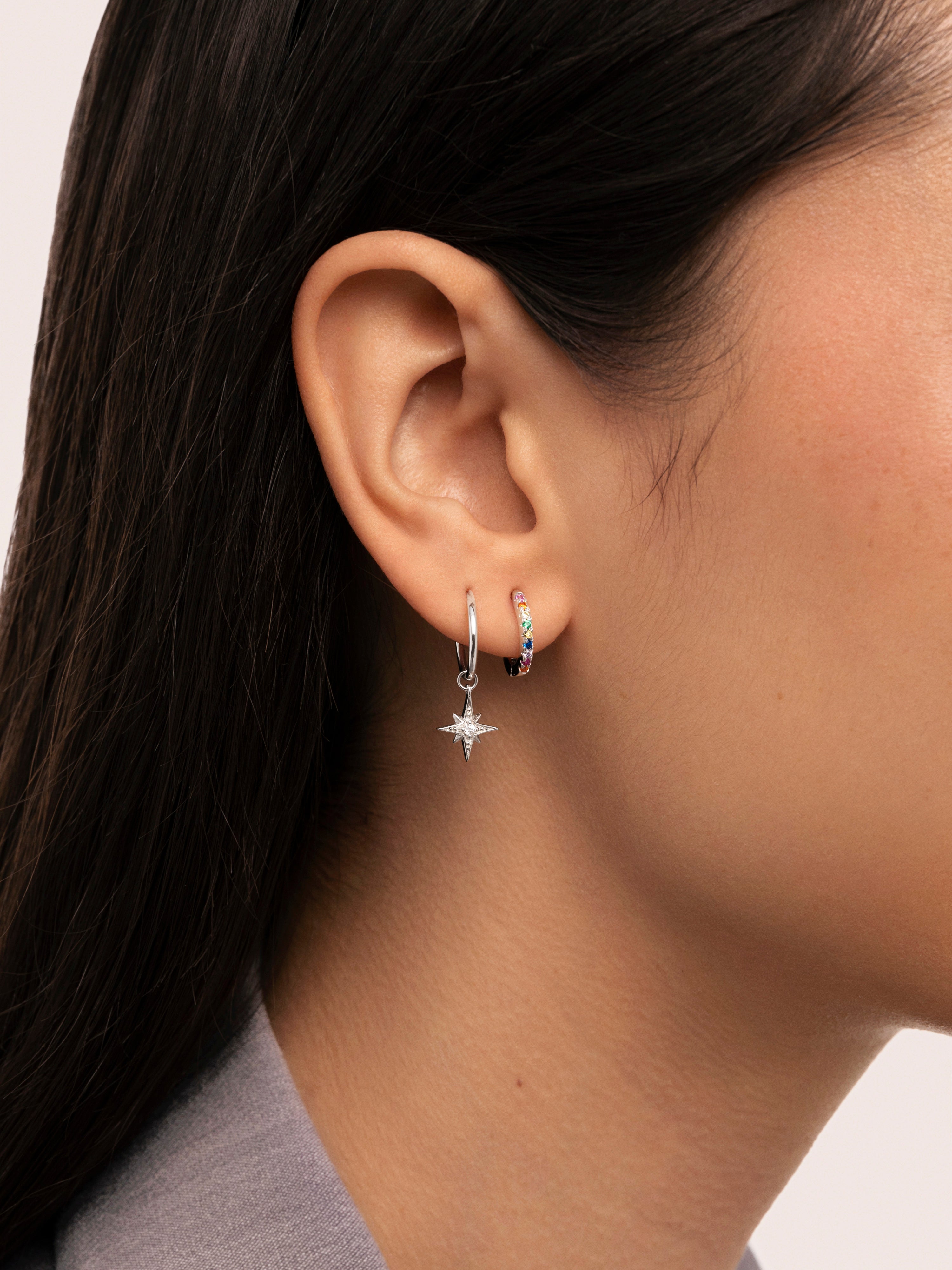 Polar Star Hoop Silver Single Earring