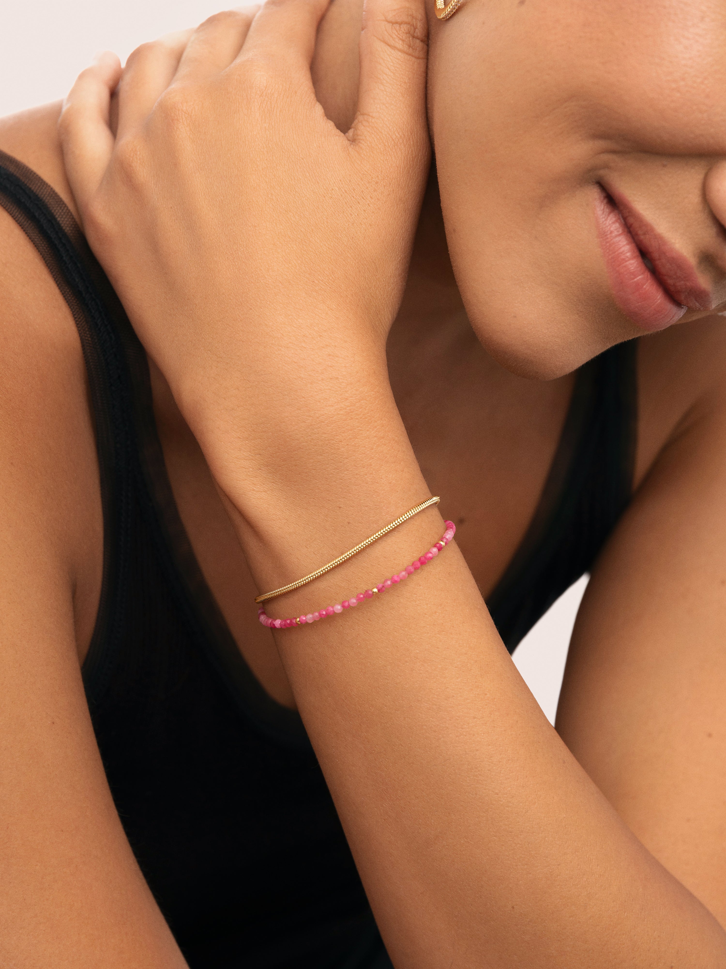 Pulsera Cleopatra Pink Acero Baño Oro