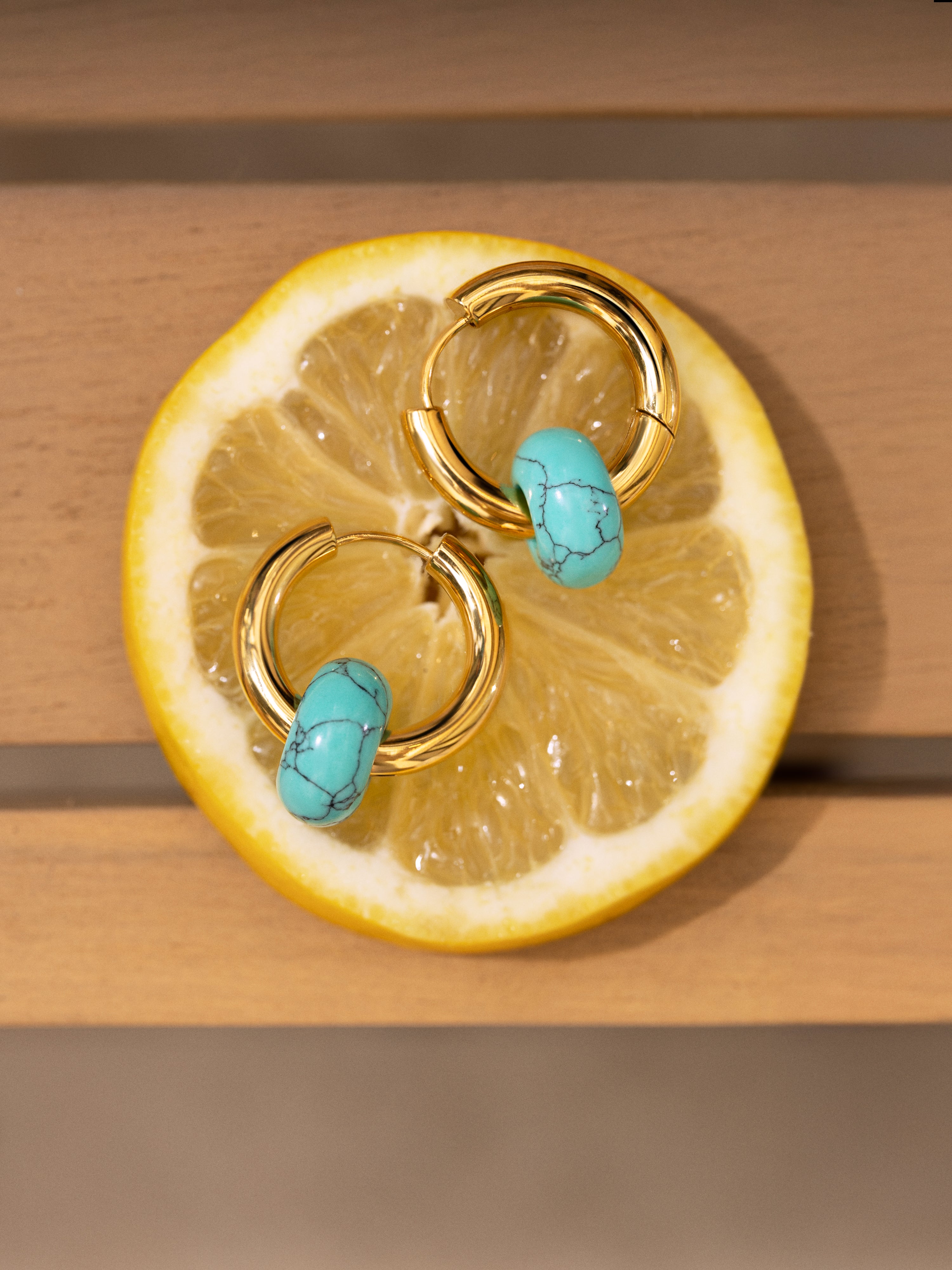 Pendientes Aro Carmen True Turquesa Acero Baño Oro