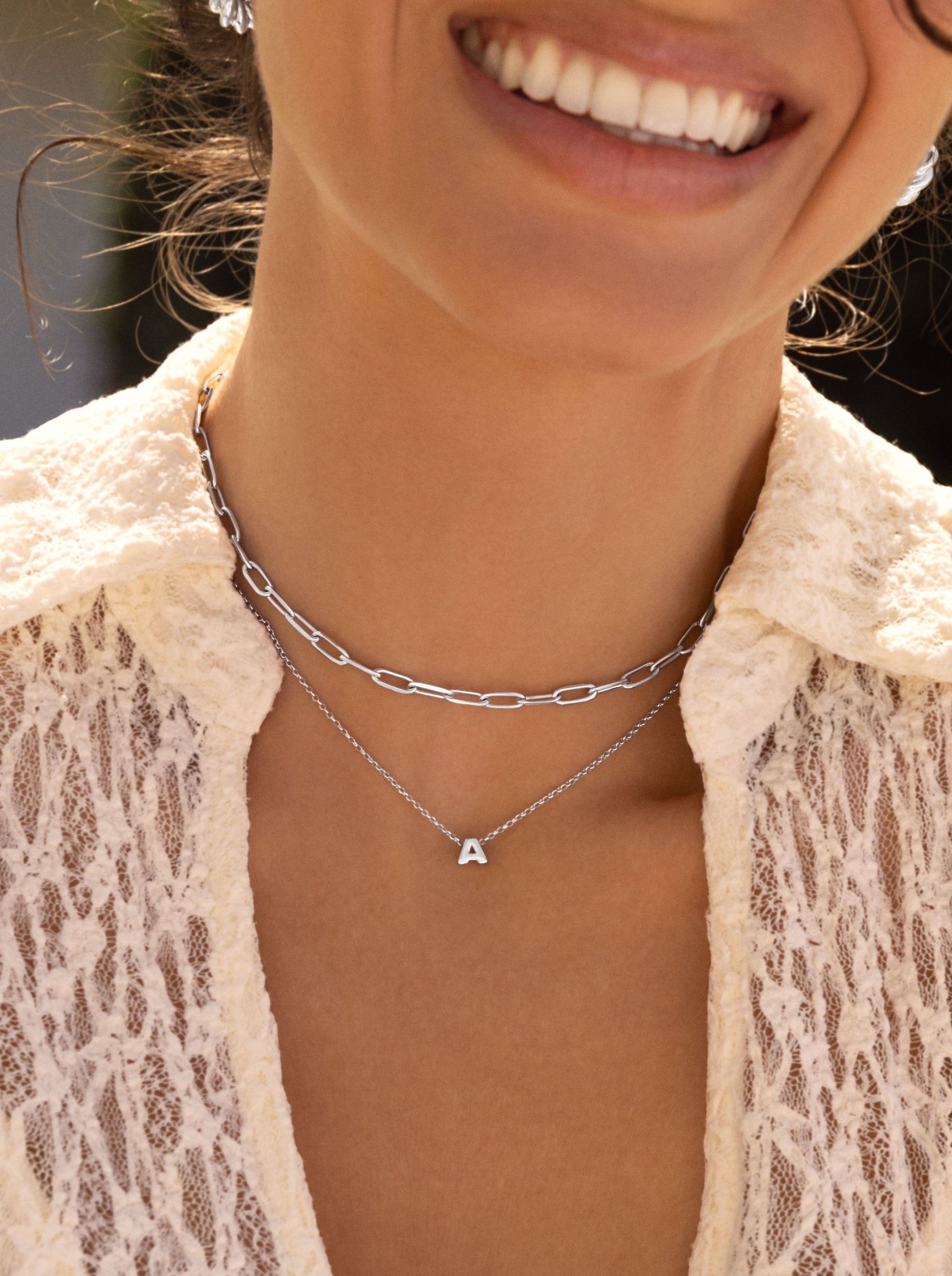 Single Letter Personalized Silver Necklace
