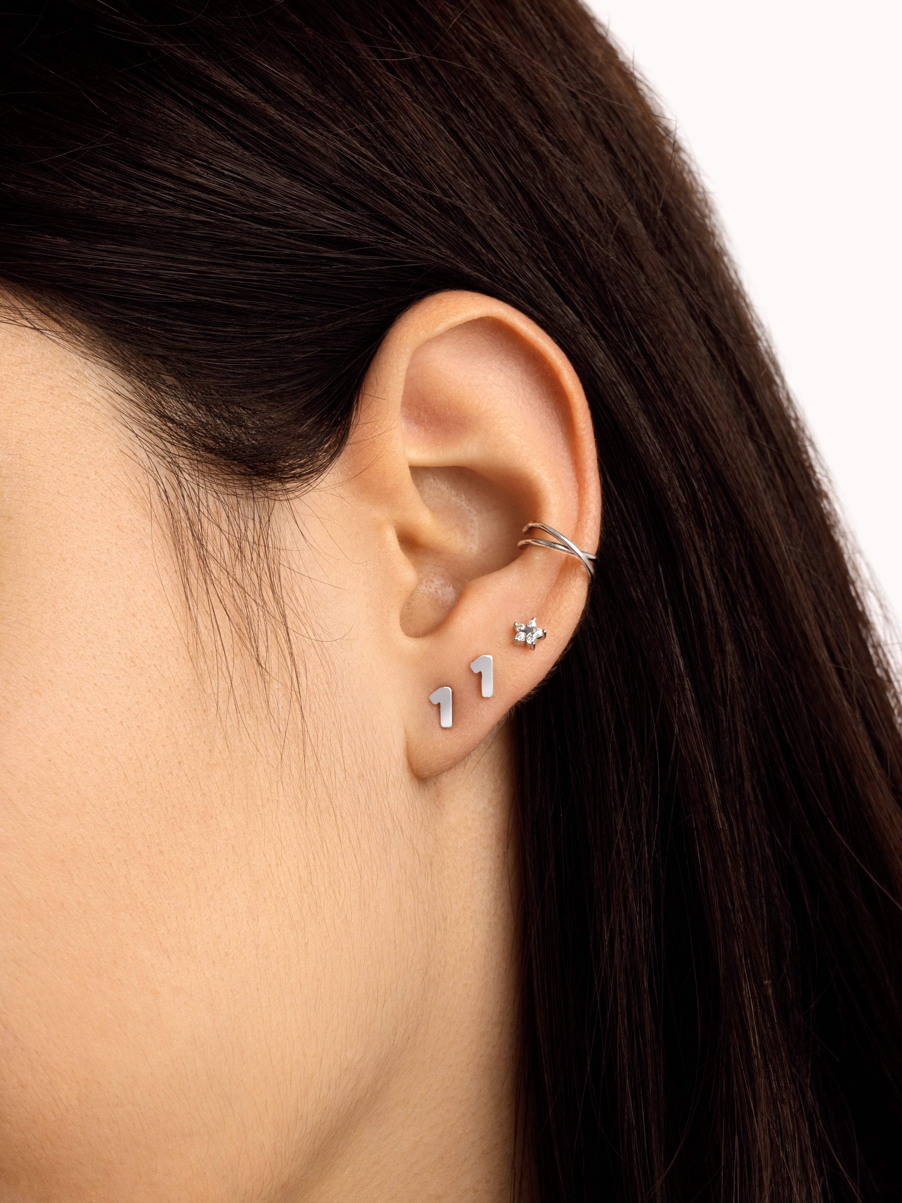 Number Silver Single Earring