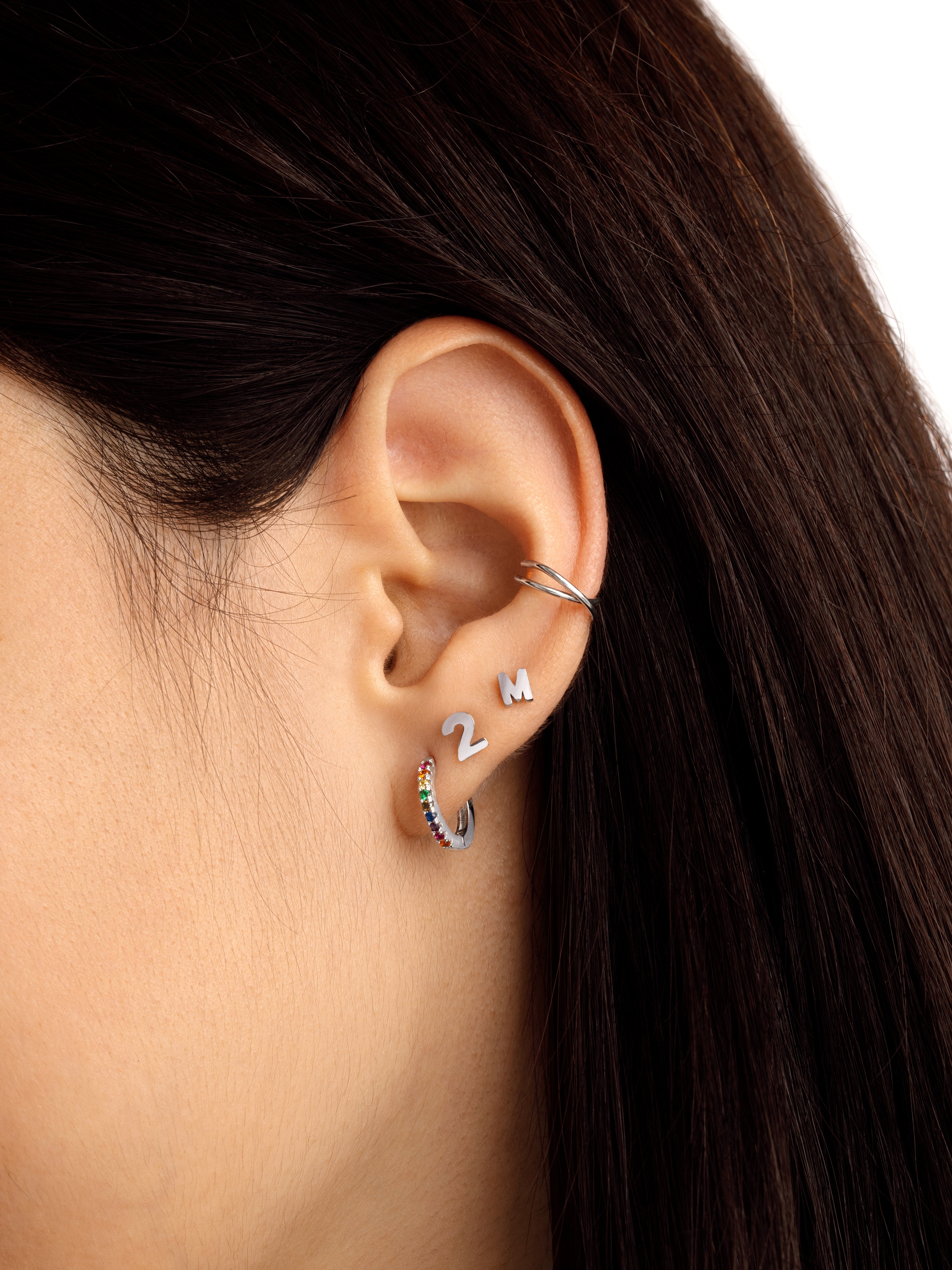 Number Silver Single Earring