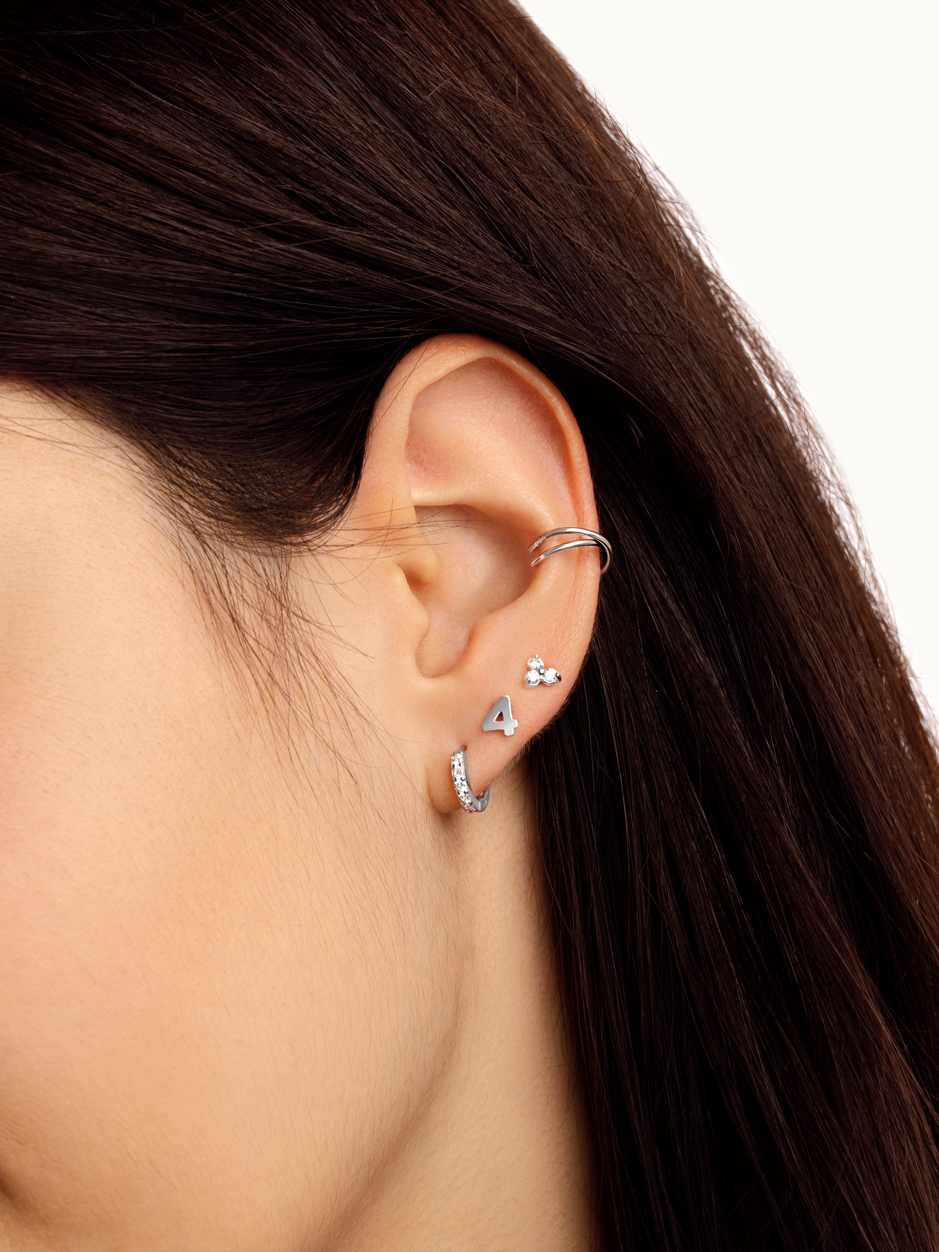 Number Silver Single Earring