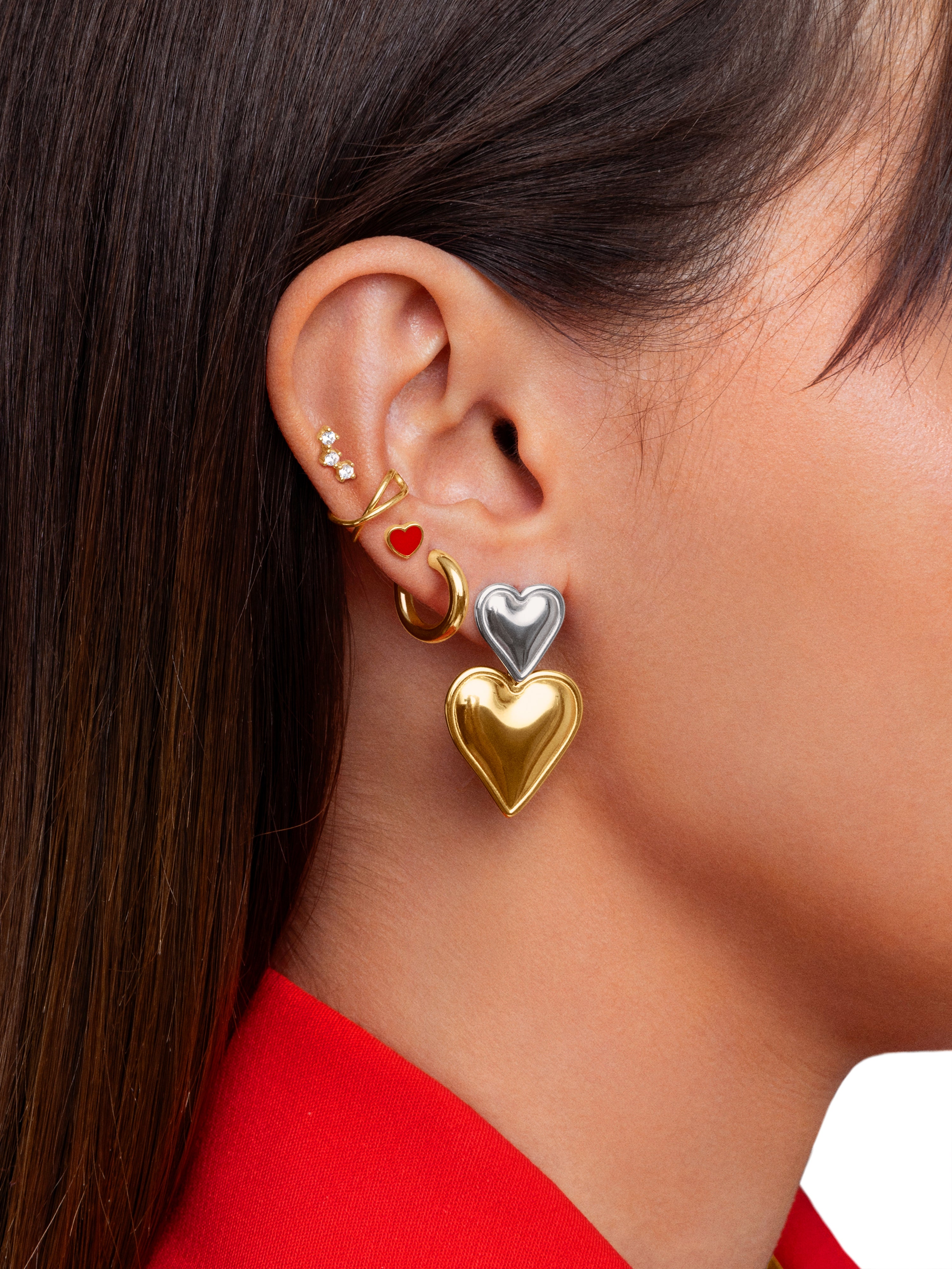 Heart Red Enamel Gold Single Earring
