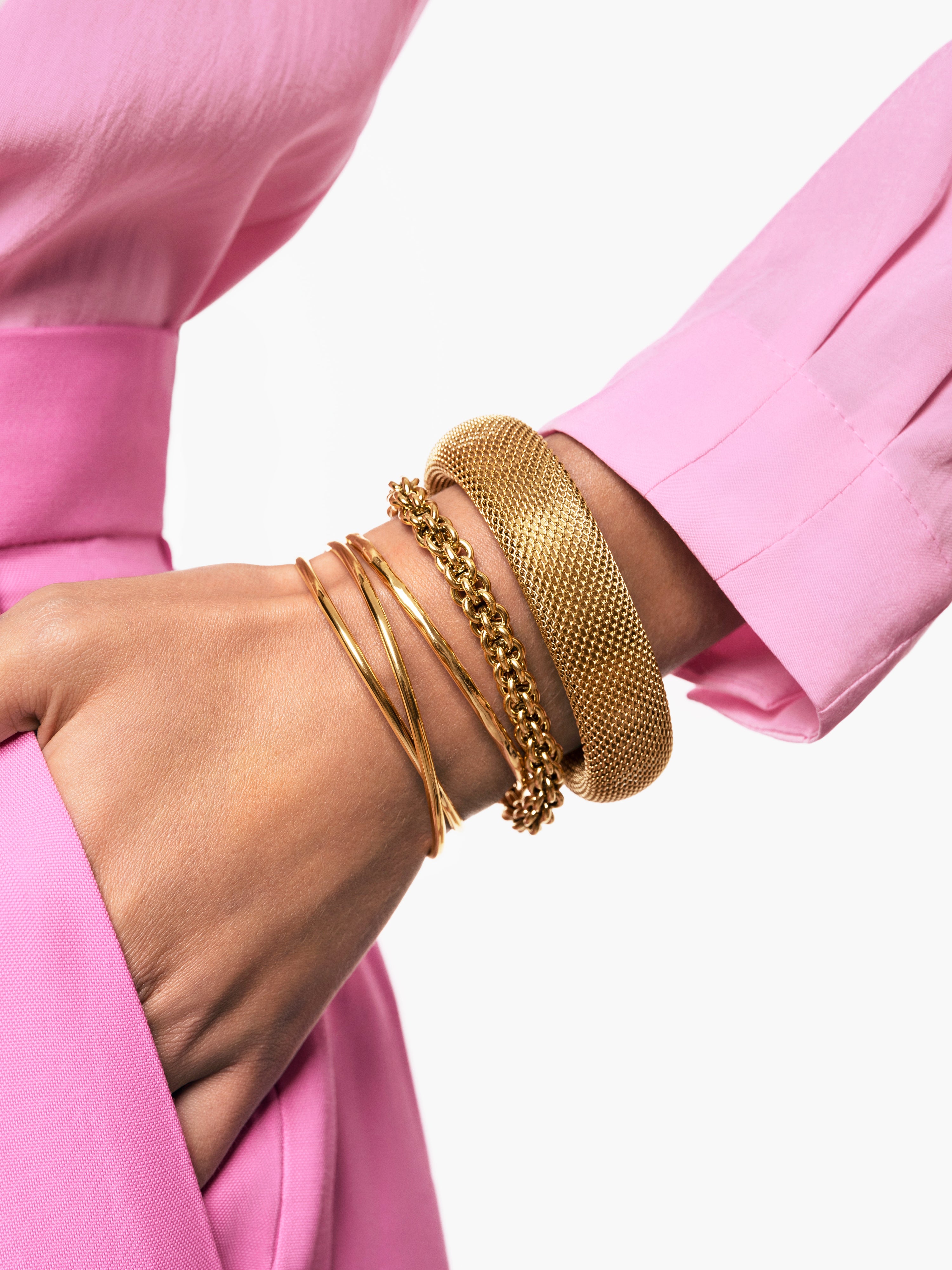 Brazalete Cruzado Acero Baño Oro