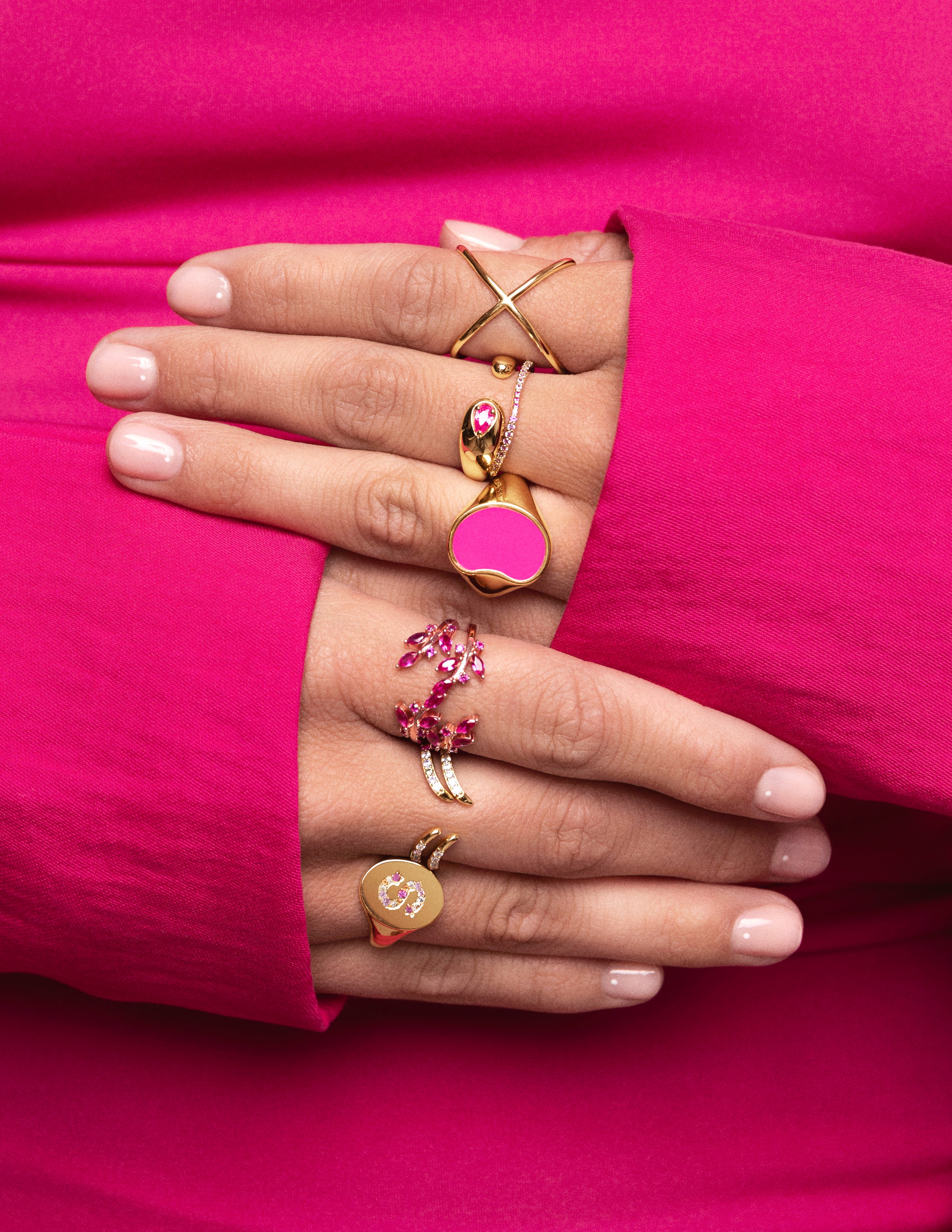 Double Drop Pink Gold Ring 