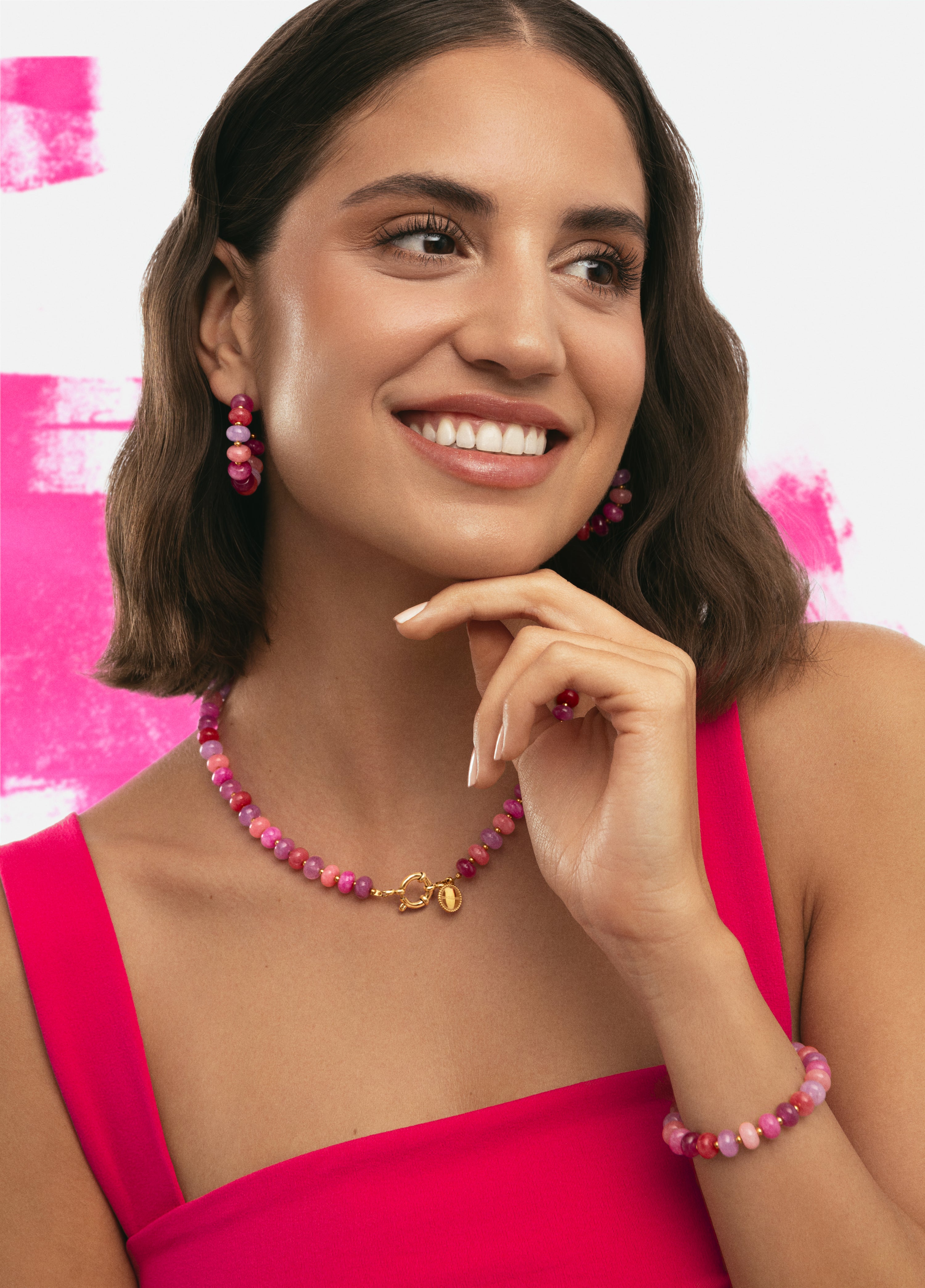 Pendientes Rosé Stones Acero Baño Oro