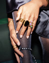 Anillo Ibiza Black Acero Baño Oro