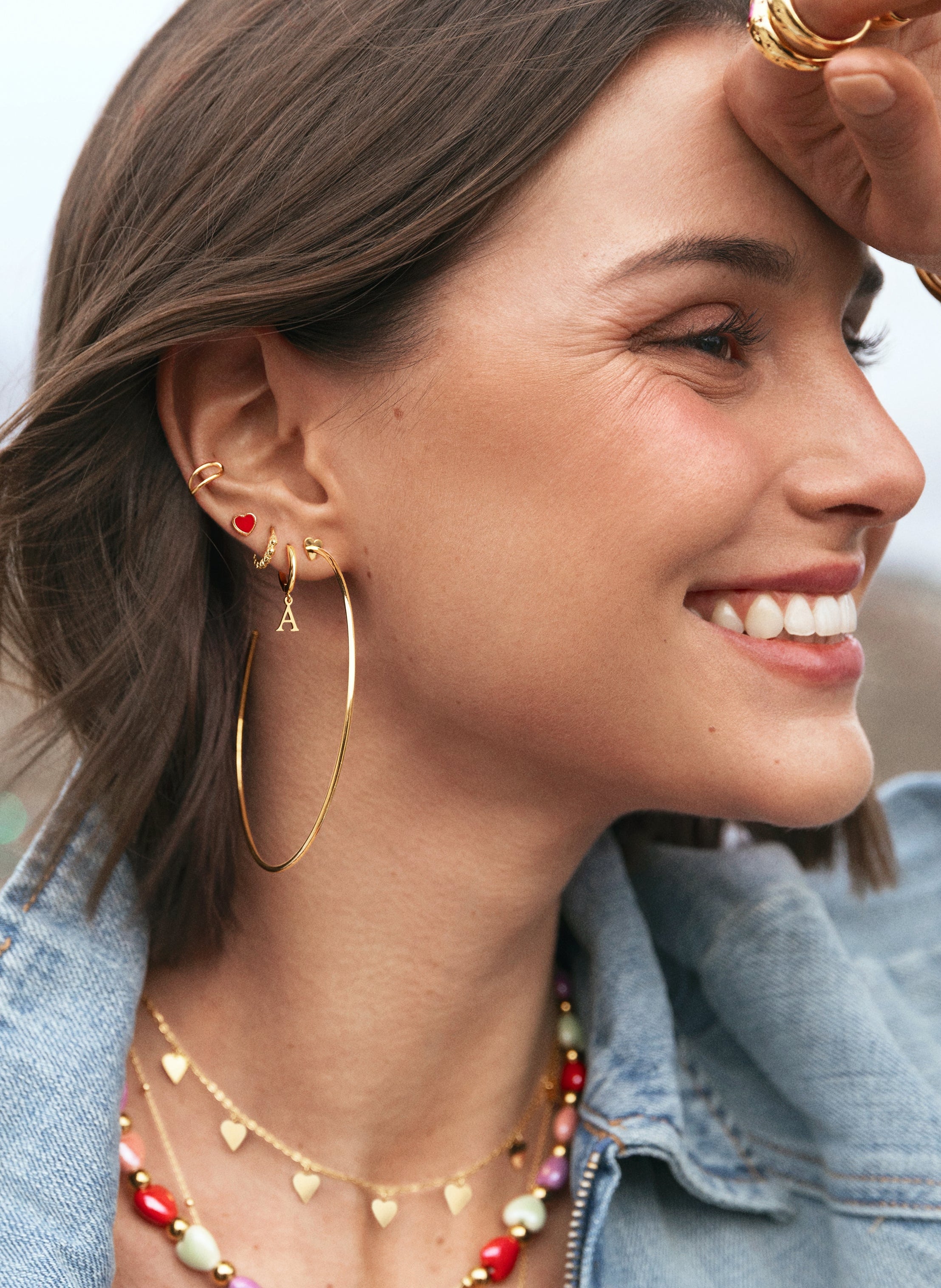 Pendiente Suelto Heart Red Enamel Plata Baño Oro