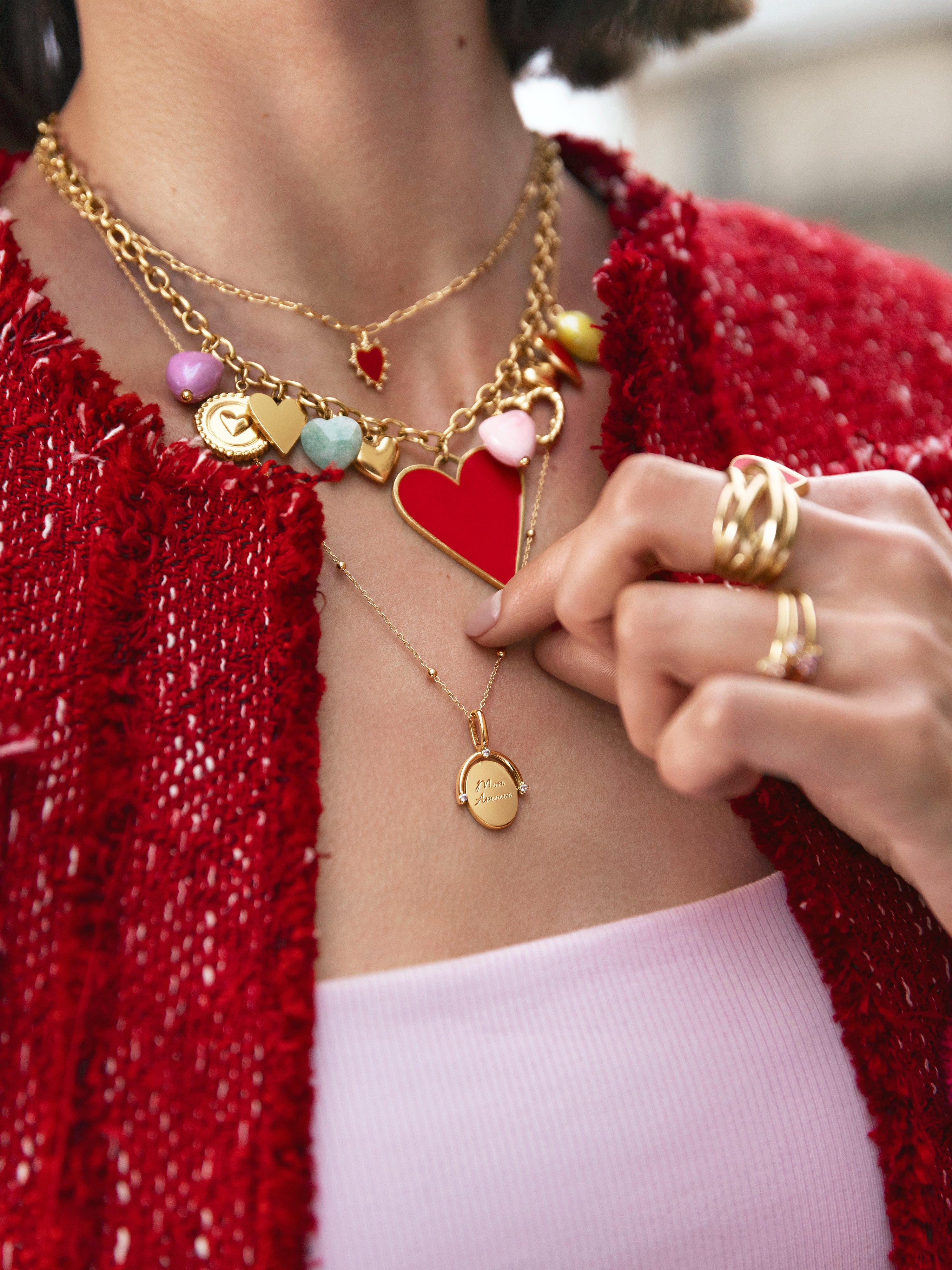 Multicharms Hearts Gold Necklace