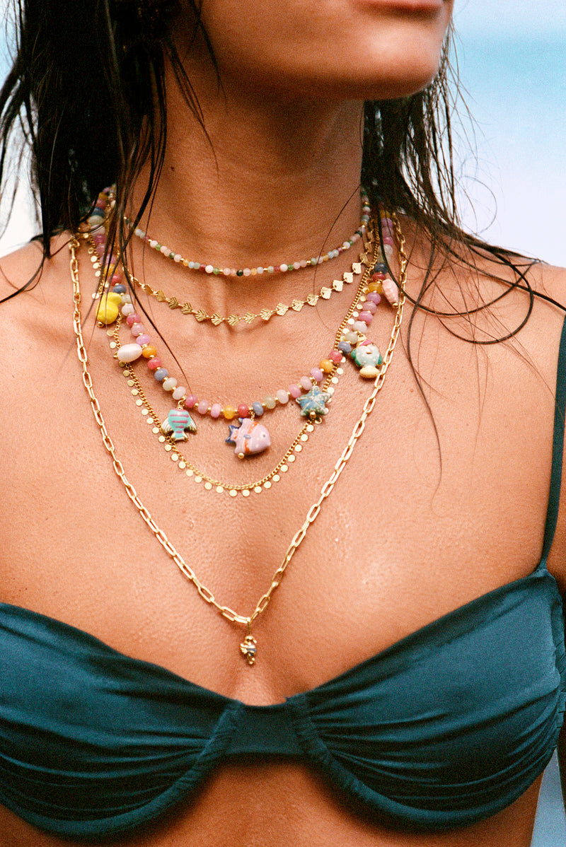 Collar Shells Acero Baño Oro