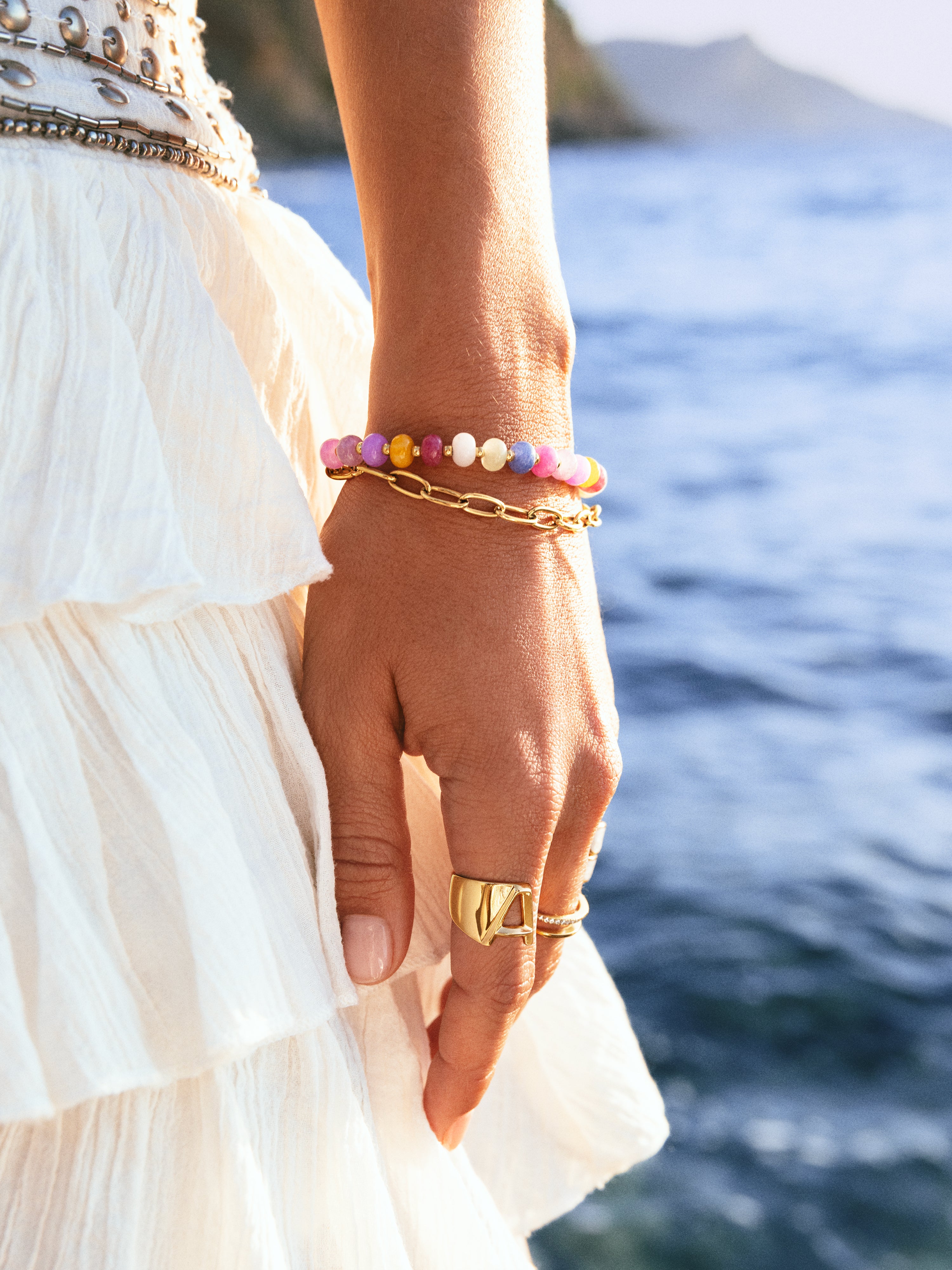 Pulsera Bali Chic Stones Acero Baño Oro