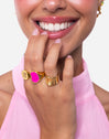 Signet Bean Neon Pink Enamel Ring Gold Plated