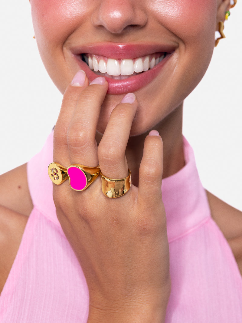 Signet Bean Neon Pink Enamel Ring Gold Plated