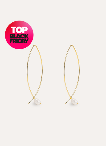 Arch Bean Pearl Gold Earrings 