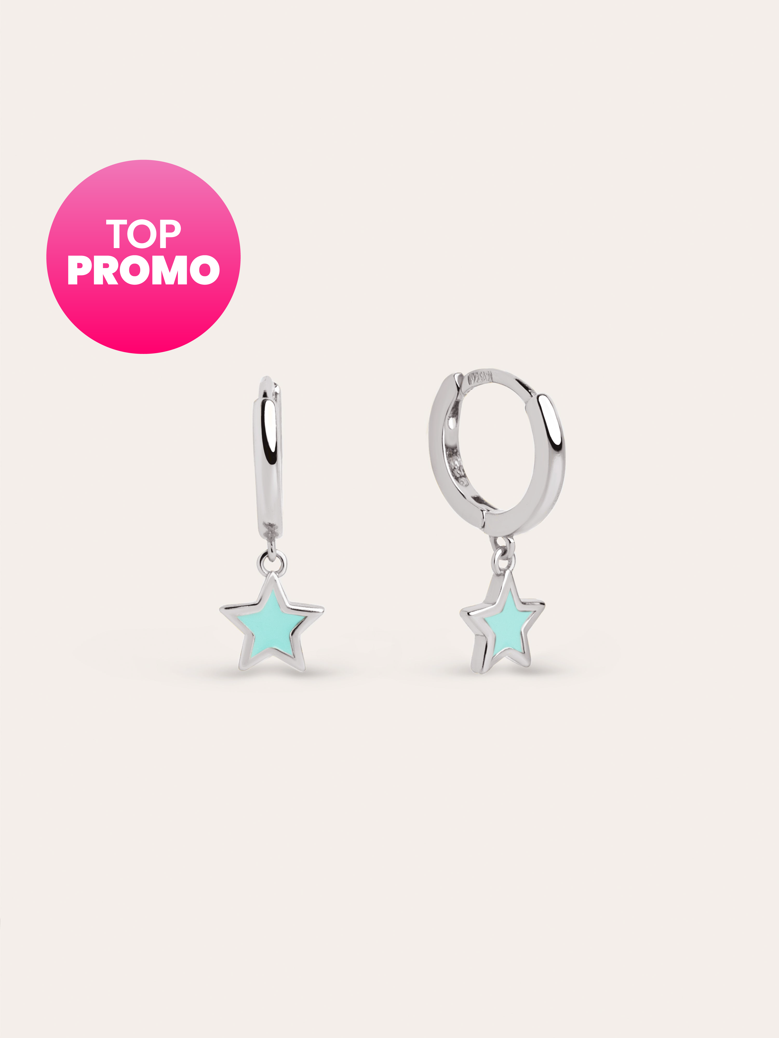 Star Sky Enamel Silver Hoop Earrings