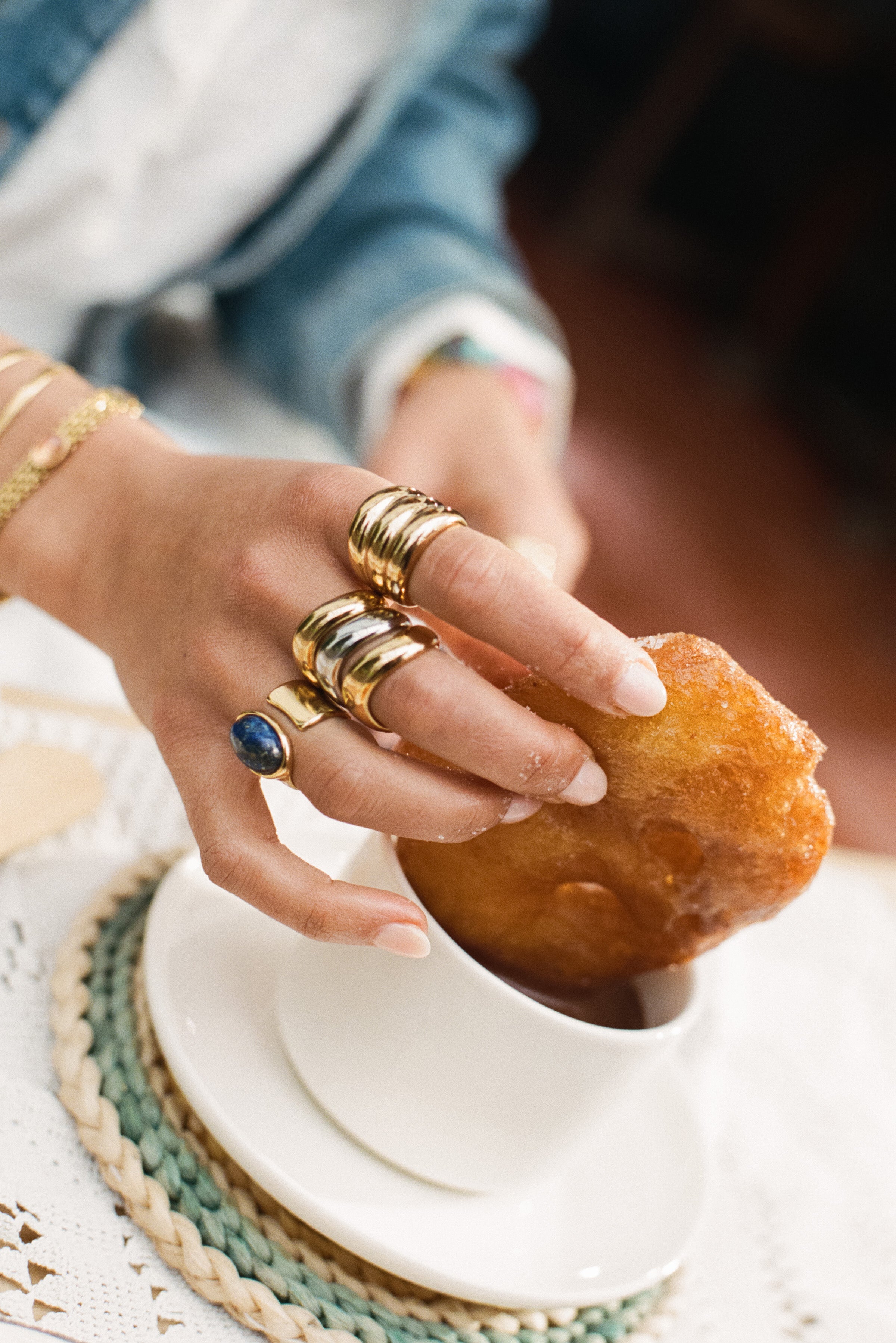 Índigo Blue Stainless Steel Gold Ring 